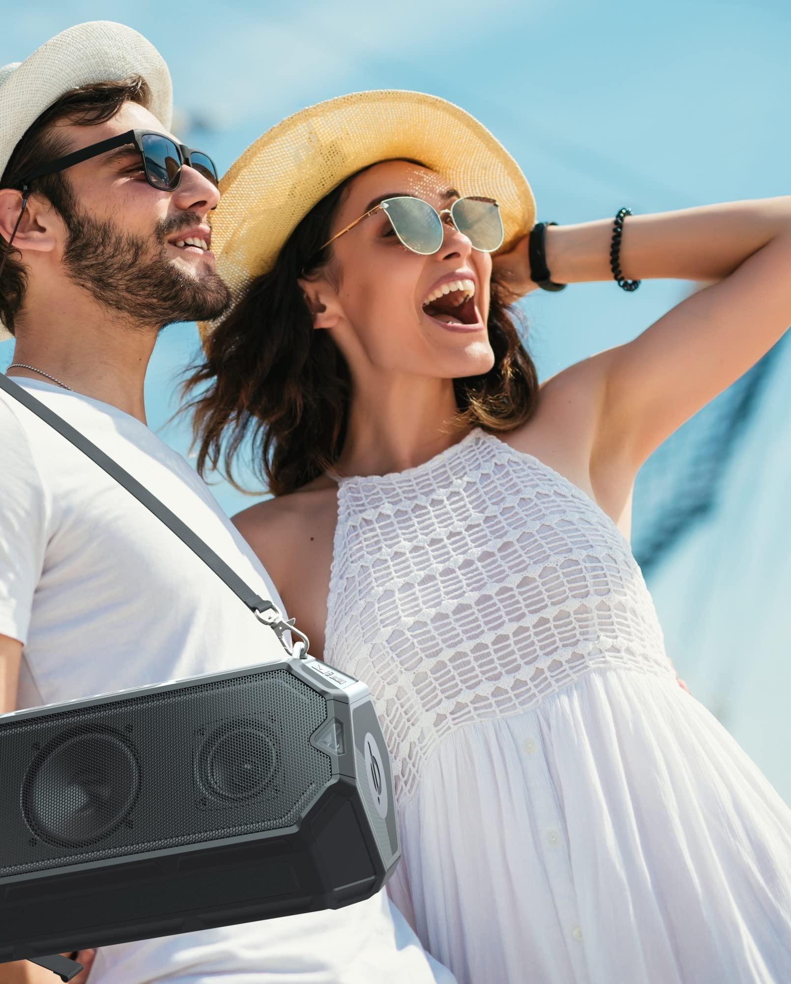 Altec Lansing Altec Lansing HydraShock Bluetooth Speaker USB Type-C Rechargeable Portable Speaker Wireless Charger for Phone, Stereo Speaker w/LED Lights for Pool Beach Hiking Camping, 20 Hour Playtime (Black)