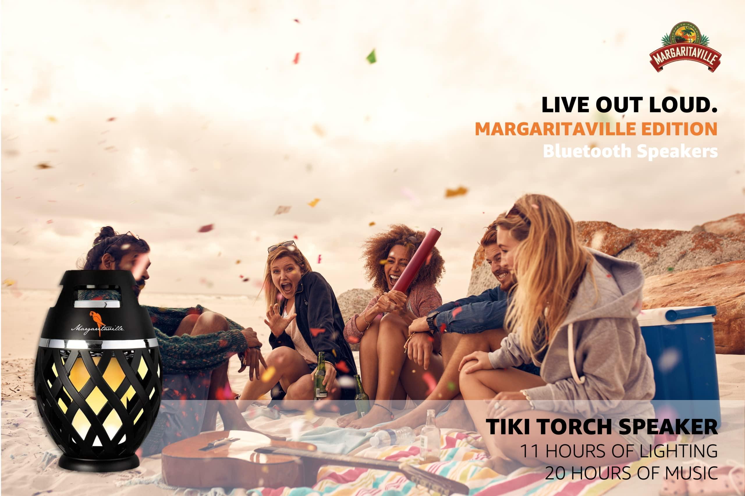 Sakar Margaritaville Tiki Torch - Waterproof Bluetooth Speaker, Portable Party Speaker with Flickering LED Lights, Perfect for Travel, Parties, Yards, and Pools