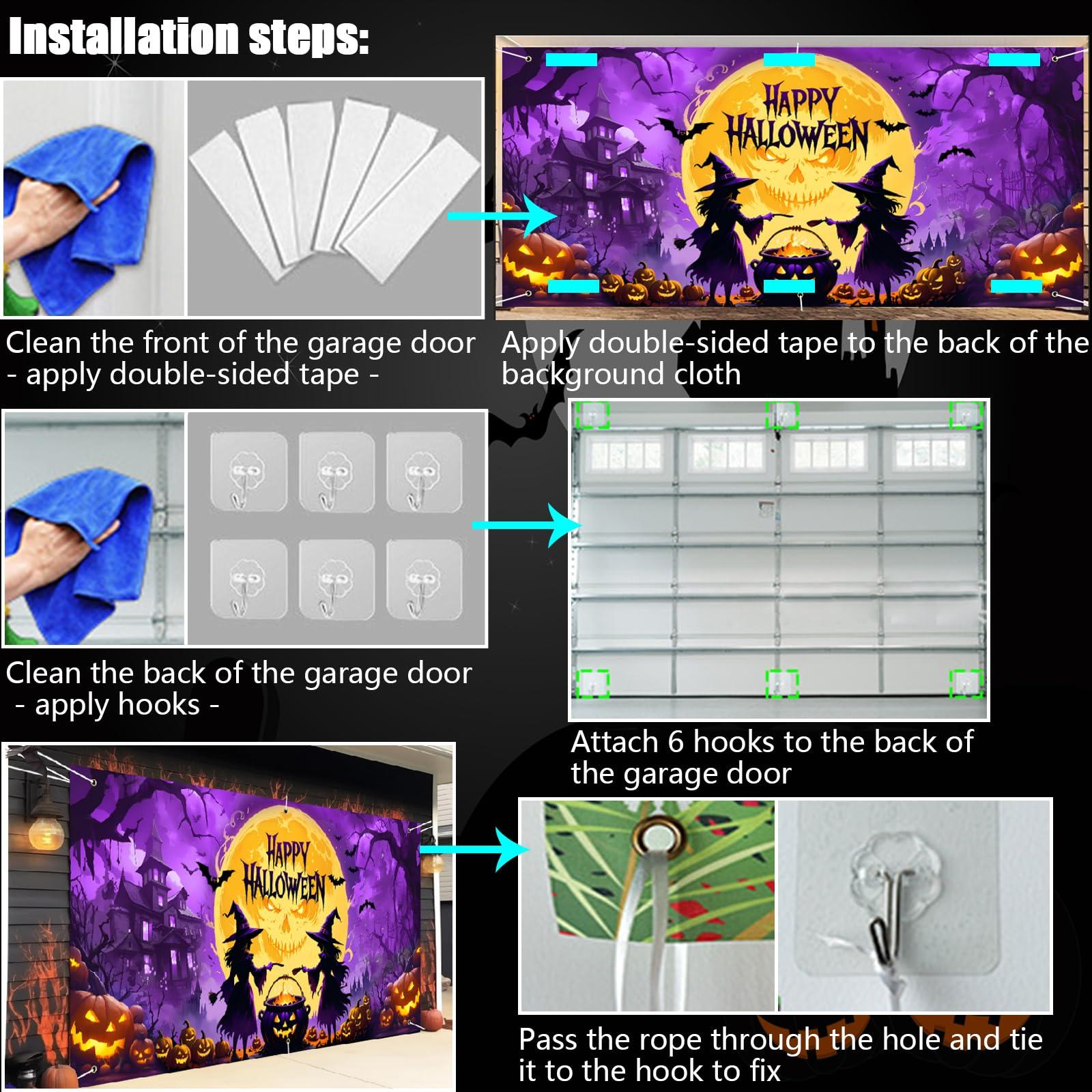 WNWBFM Halloween Garage Door Cover,Halloween Garage Door Decorations,6 x 13 Ft Large Halloween Garage Door Banner,Horror Hanging Backdrop Wall Halloween Decor for Outdoor Halloween Party (Witch)