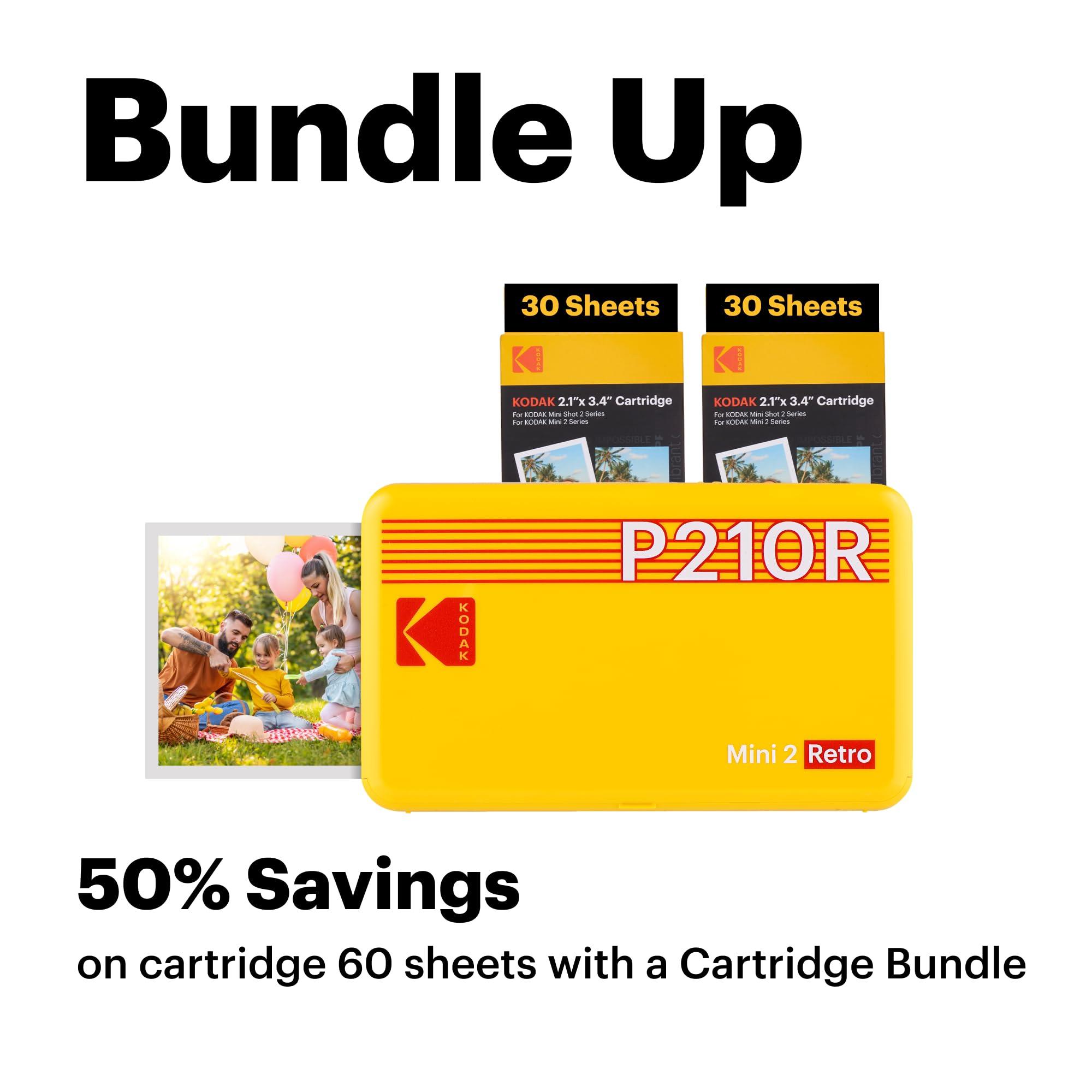 KODAK KODAK Mini 2 Retro 4PASS Portable Photo Printer (2.1x3.4 inches) + 8 Sheets, White