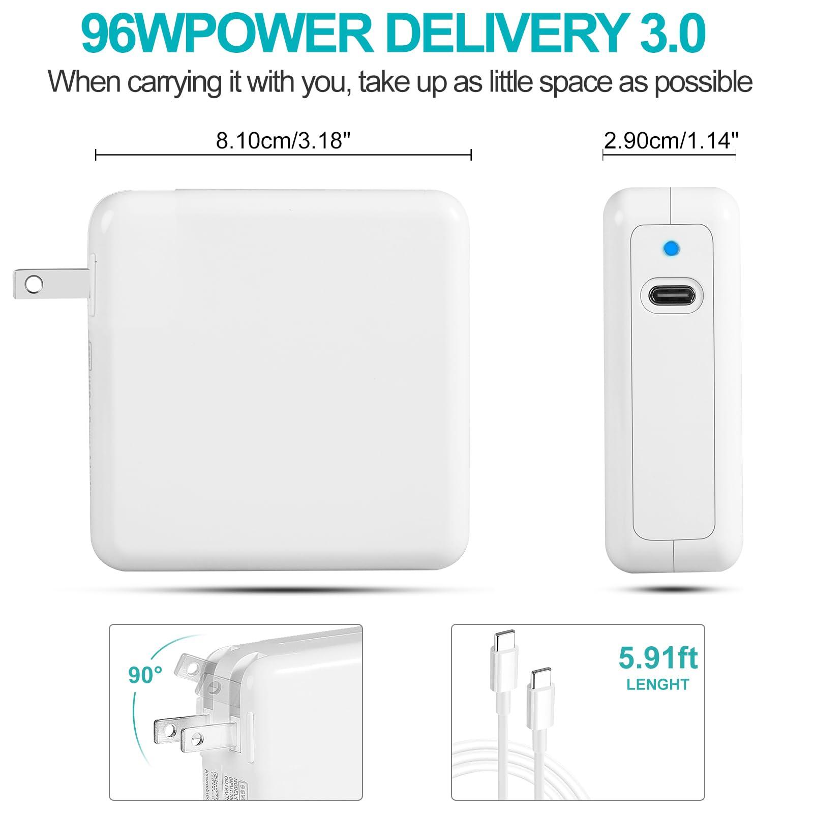 ATLZXL MacBook Pro Charger ATLZXL 96W USB C Charger Power Adapter Compatible with MacBook Pro Air 13 14 15 16 inch New ipad Pro and All USB C Device 5.9ft USB-C to C Charge Cable