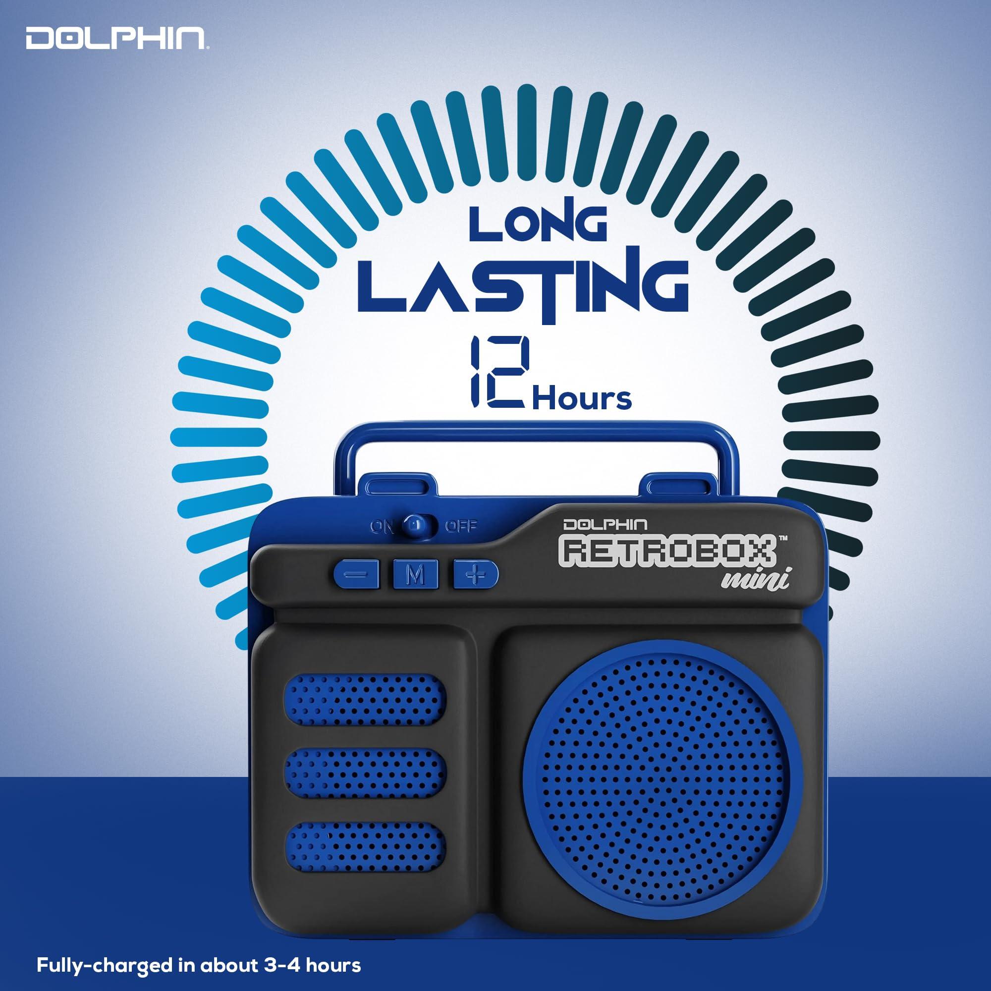 Dolphin Dolphin Retrobox Mini RTX-10 - Bluetooth Speakers with FM Radio, USB Drive, Micro SD Card MP3 Player, 3.5mm Aux Jack - Rechargeable Music Device, Up to 12 Hours Play Time, 2\" Full Range Woofer - Blue