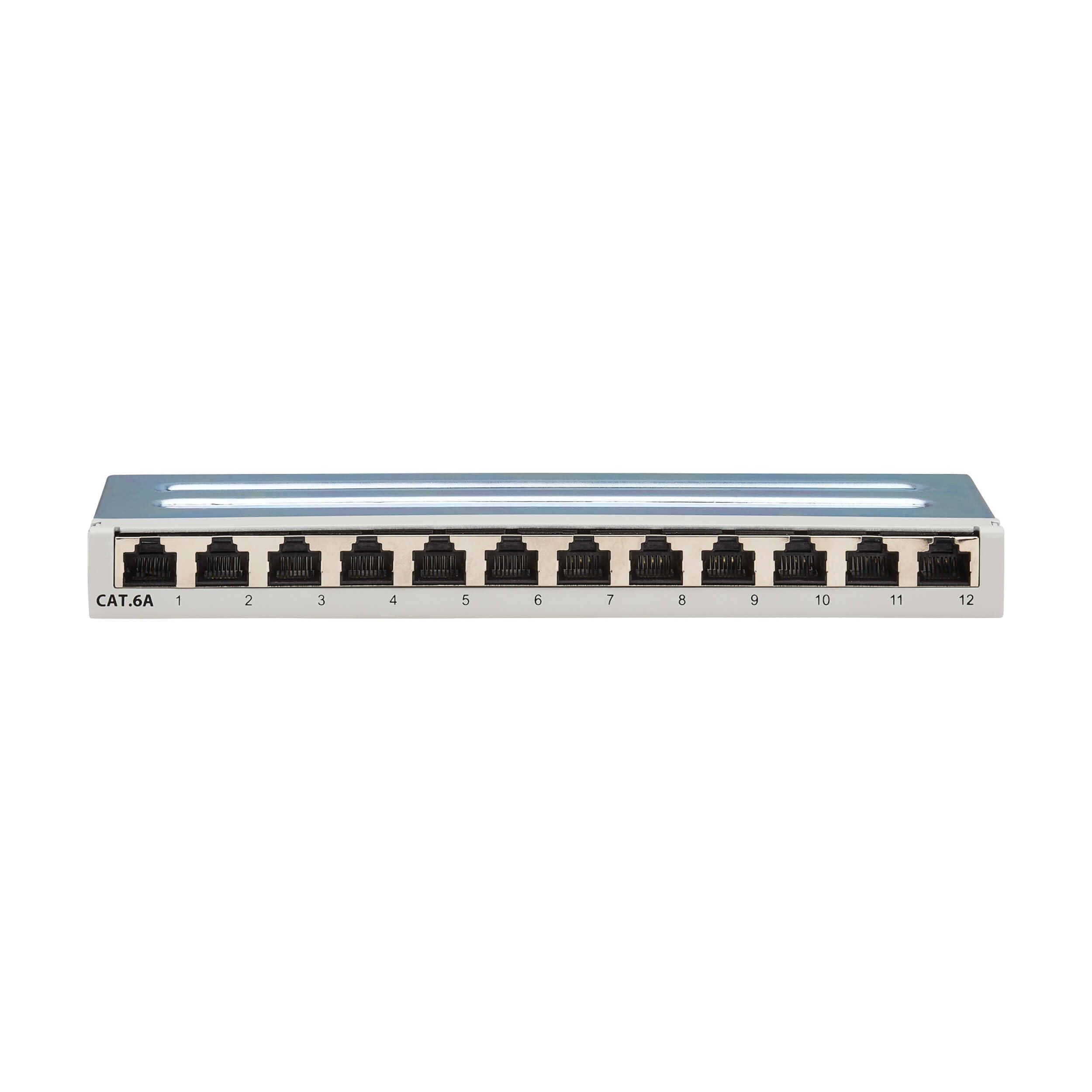 Tripp Lite Tripp Lite 12 Port Cat6a STP Patch Panel for Wall Mount or DIN Rail, 10 Gbps, RJ45 to 110 Terminals, 568A/568B, EMI/RFI Shielding, Mounting Included, TAA Compliant, (N250-SH12-DIN6A)