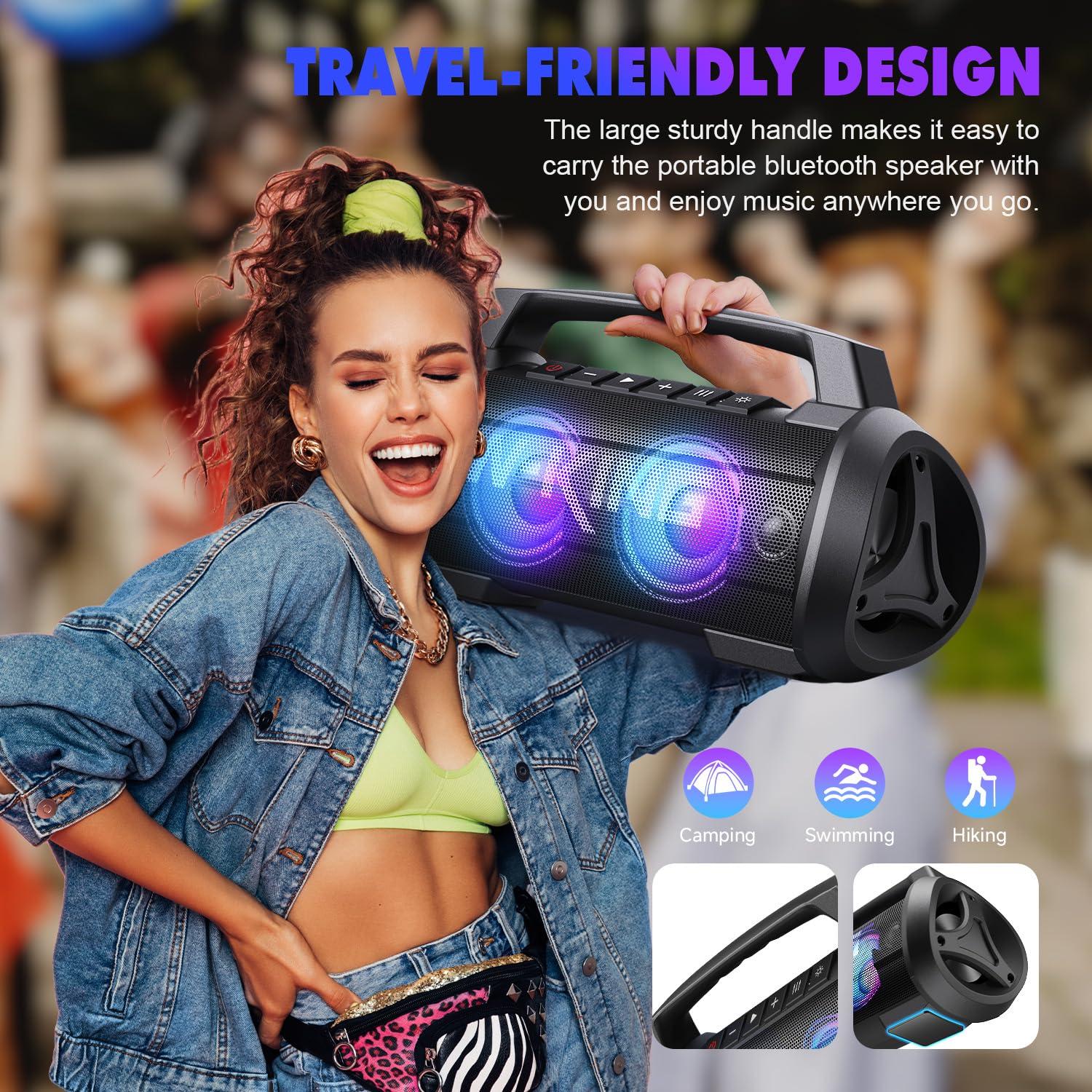 W-KING W-KING Portable Speakers Bluetooth Wireless, 120W Max Loudest Bluetooth Speaker, IPX6 Waterproof Outdoor Speaker with 70W Deep Bass/2*Subwoofer/DSP/EQ/42H/LED/MAC-in/Power Bank, Large Party Boombox