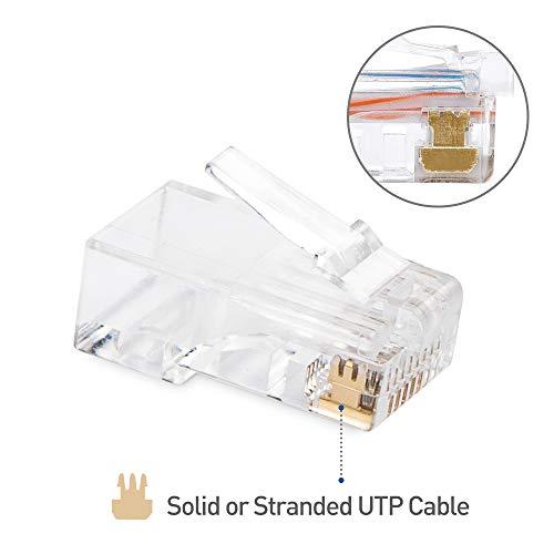 Cable Matters Cable Matters 100-Pack CAT6 RJ45 Modular Plugs (RJ45 Connectors / Cat6 Connector / Cat6 RJ45 Ends / RJ45 Plugs) for Solid or Stranded UTP Cable