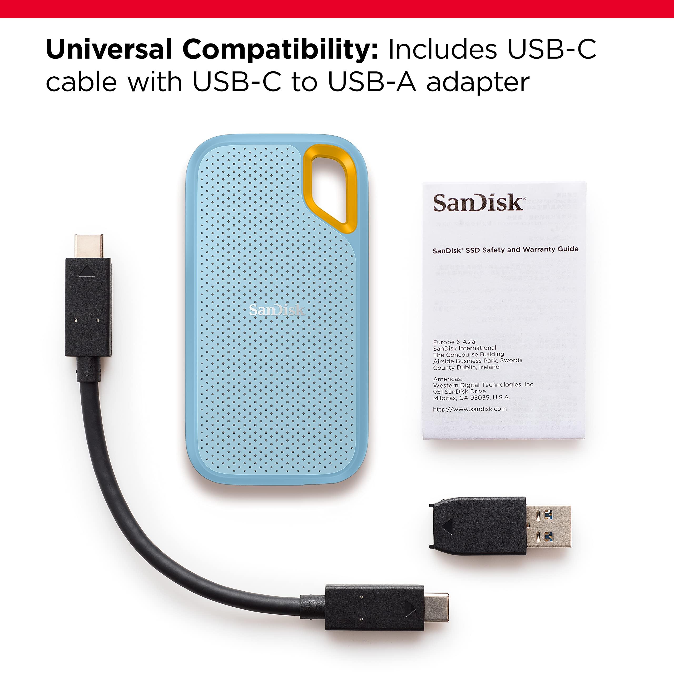 SanDisk (Refurbished) Sandisk Extreme Portable 1TB, 1050MB/s R, 1000MB/s W, 3mtr Drop Protection, IP65 Water/dust Resistance, HW Encryption, PC,MAC & TypeC Smartphone Compatible, 5Y Warranty, External SSD,