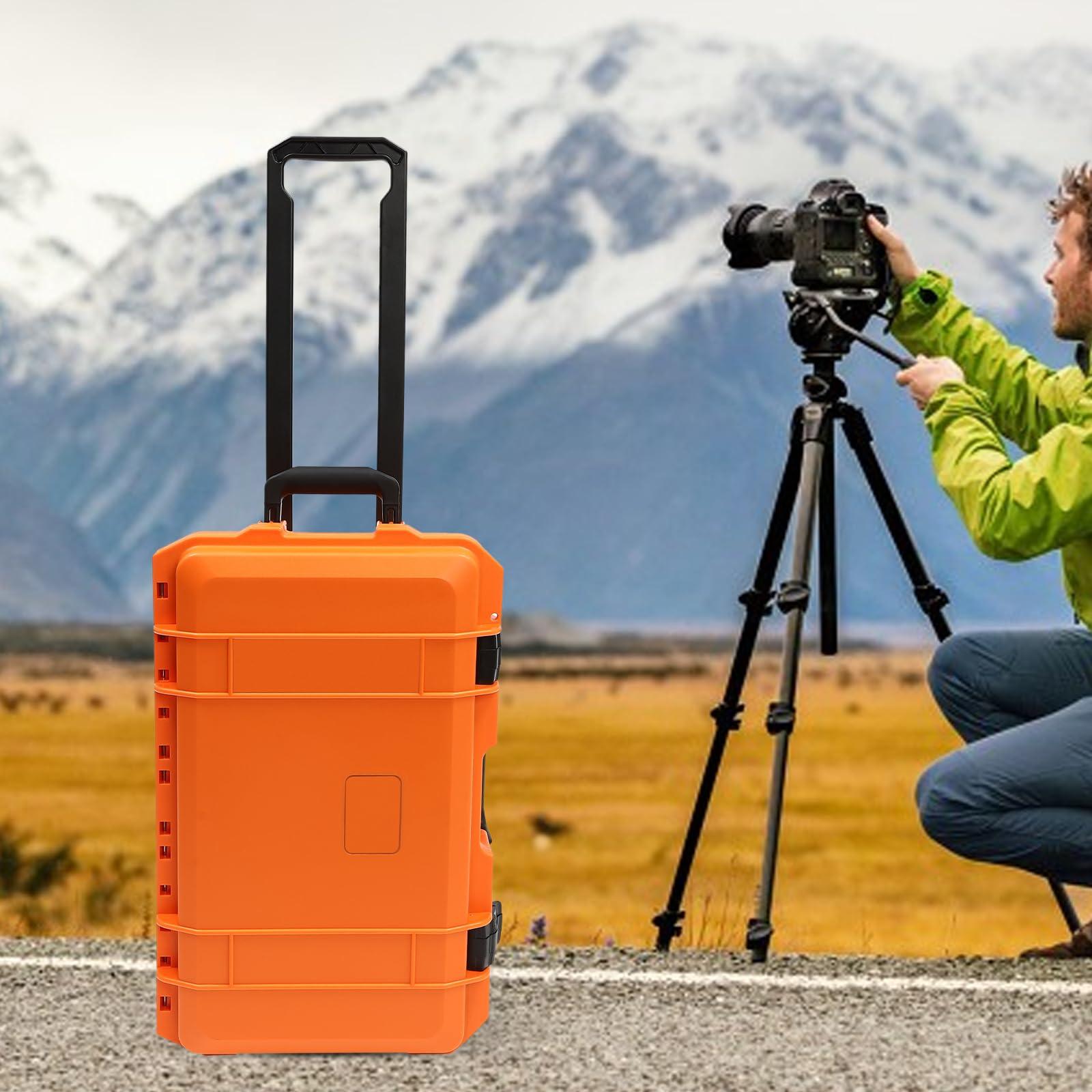 CRYBY CRYBY 22" Protective Camera Case, Protective Roller Camera Dry Storage Box Hard Camera Case with Foam, All Weather IP67 Waterproof Transport Roller Gear Camera Tools Equipment Case, Capacity 110 lbs