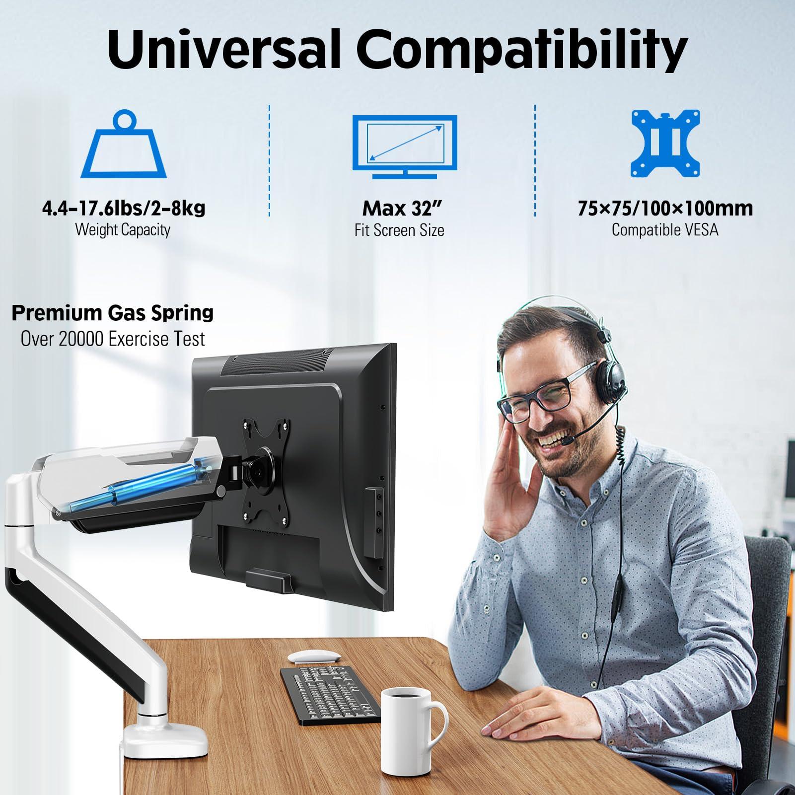 MOUNTUP MOUNTUP White Single Monitor Desk Mount & White Dual Monitor Desk Mount Bundle