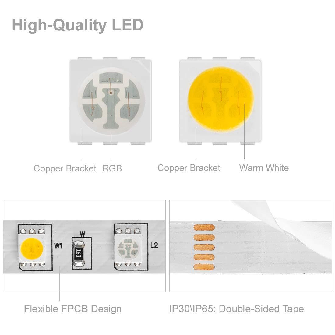 BTF-LIGHTING BTF-LIGHTING 5050 RGBW RGB+Warm White(2700K-3000K) 150RGB+150White LED Tape Light 5m 16.4ft 60LED/m Multi-Colored IP30 10mm Width FPCB DC12V for Bedroom Home Decoration(No Adapter or Controller)