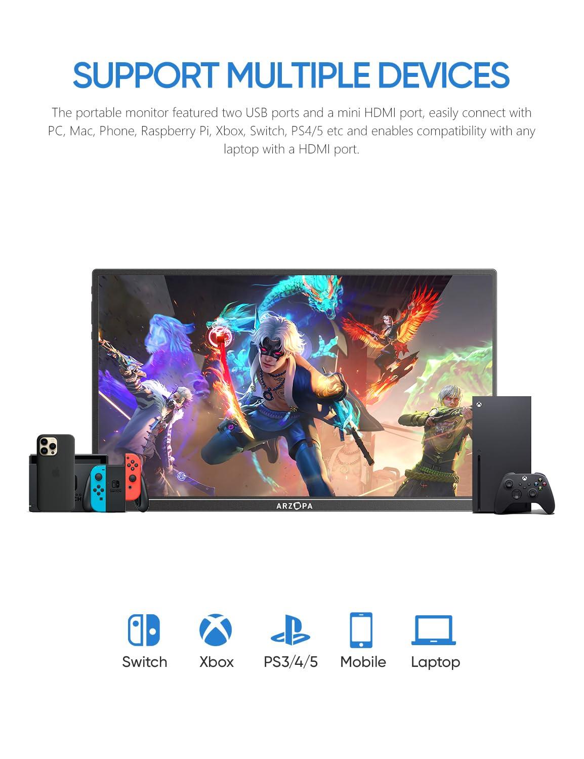 ARZOPA ARZOPA Portable Monitor & Sleeve, 15.6\'\' 1080P FHD Laptop Monitor & Portable Monitor PU Sleeve Bag Combination