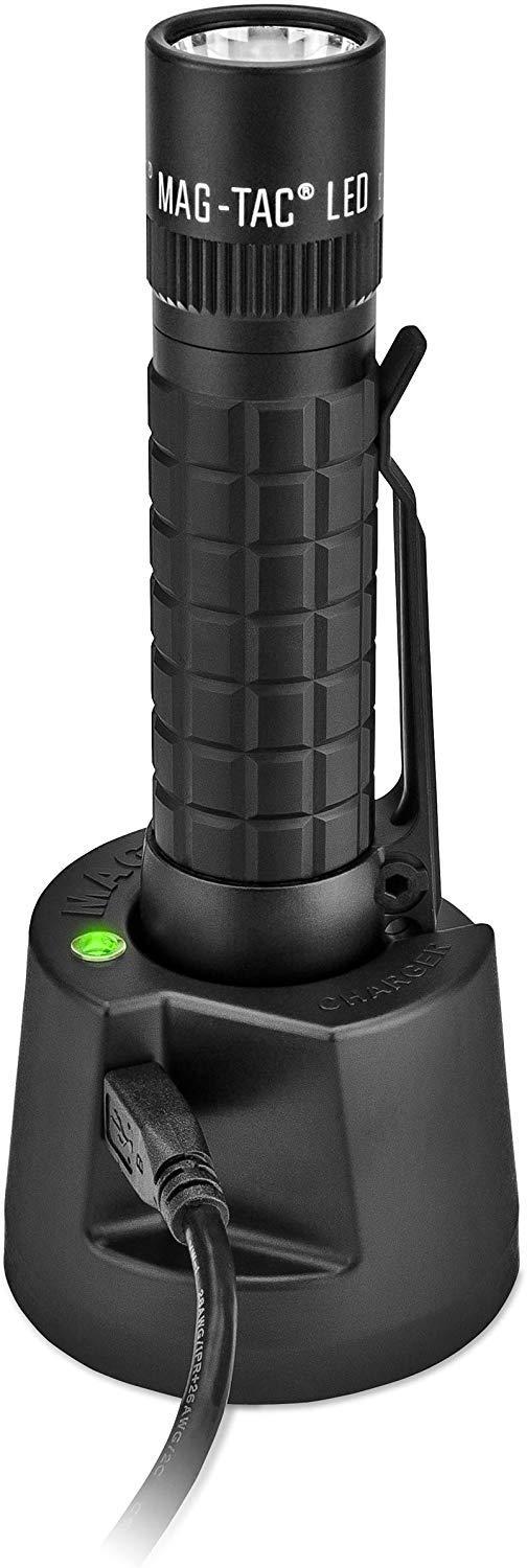 MagLite Maglite Mag-Tac LED Rechargeable Flashlight - Plain-Bezel, Matte Black