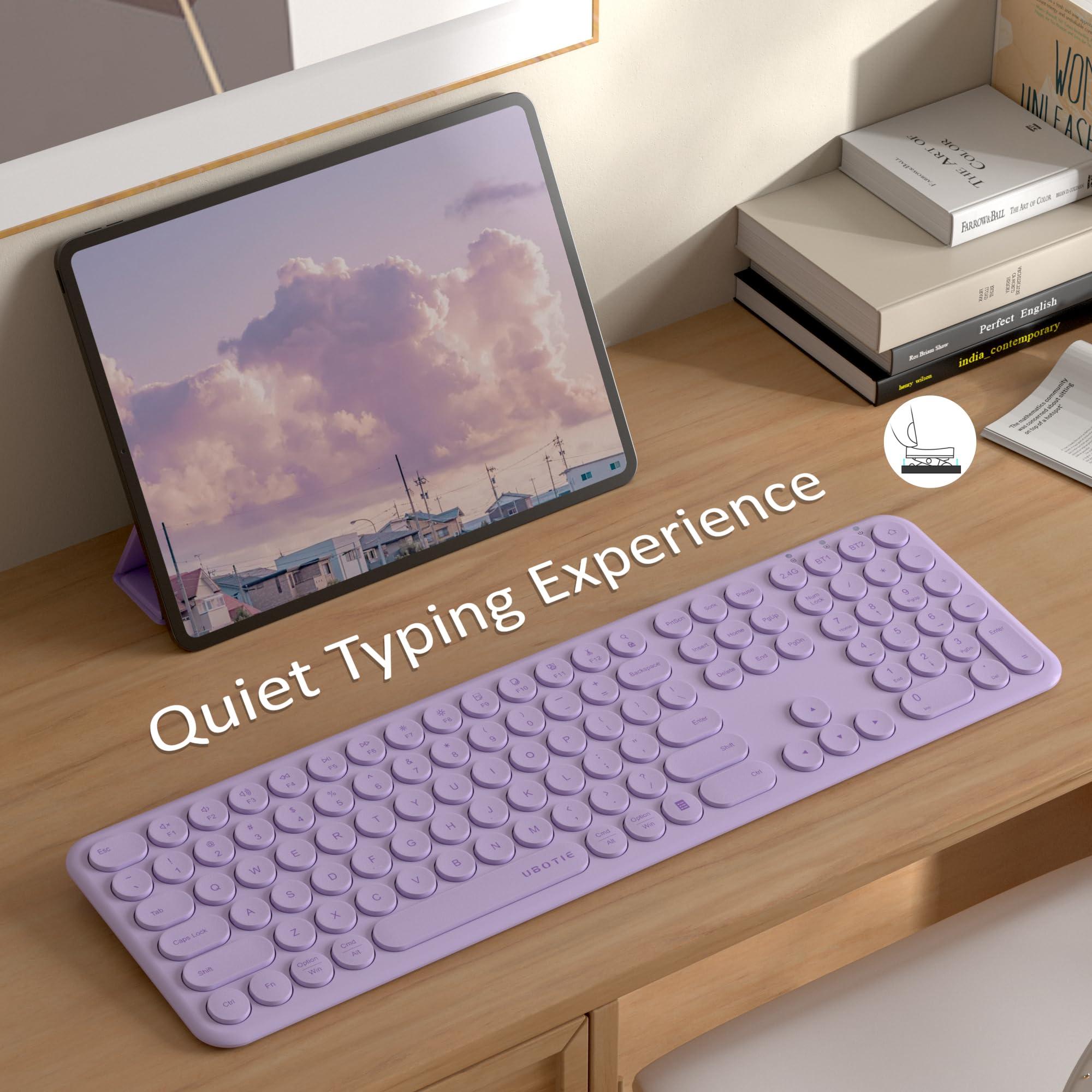 UBOTIE UBOTIE Wireless Purple Keyboard, Bluetooth 2.4GHz Dural Mode Connection Scissor Switches Slim Quiet Round Keycaps Full Size Office Computer Keyboards for PC MAC Smart Phones