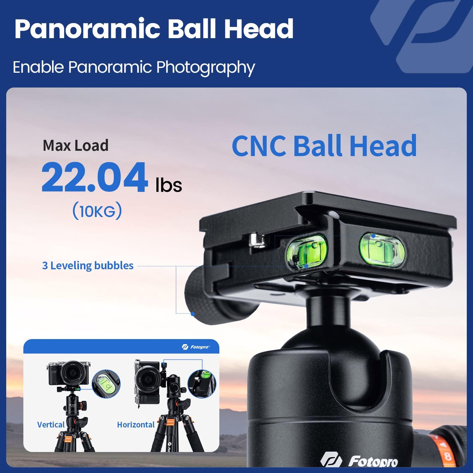 Fotopro Fotopro 68 inch Camera Tripod Horizontal 360 Tripod Portable Monopod with Ball Head 16KG Load Capacity Quick Release Plate, for Travel and Work