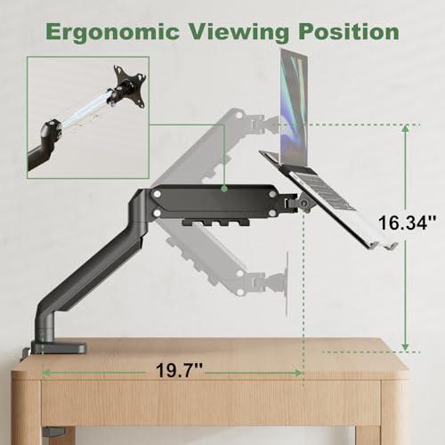 UPGRAVITY UPGRAVITY Laptop Mount, 2-in-1 Gas Spring Laptop Arm for 12\"-17\" Notebook/13-32 Computer Screen, Holds 3.3-17.6lbs, Full Motion Adjustable Laptop Desk Mount with Tray, Clamp-on and Grommet Base