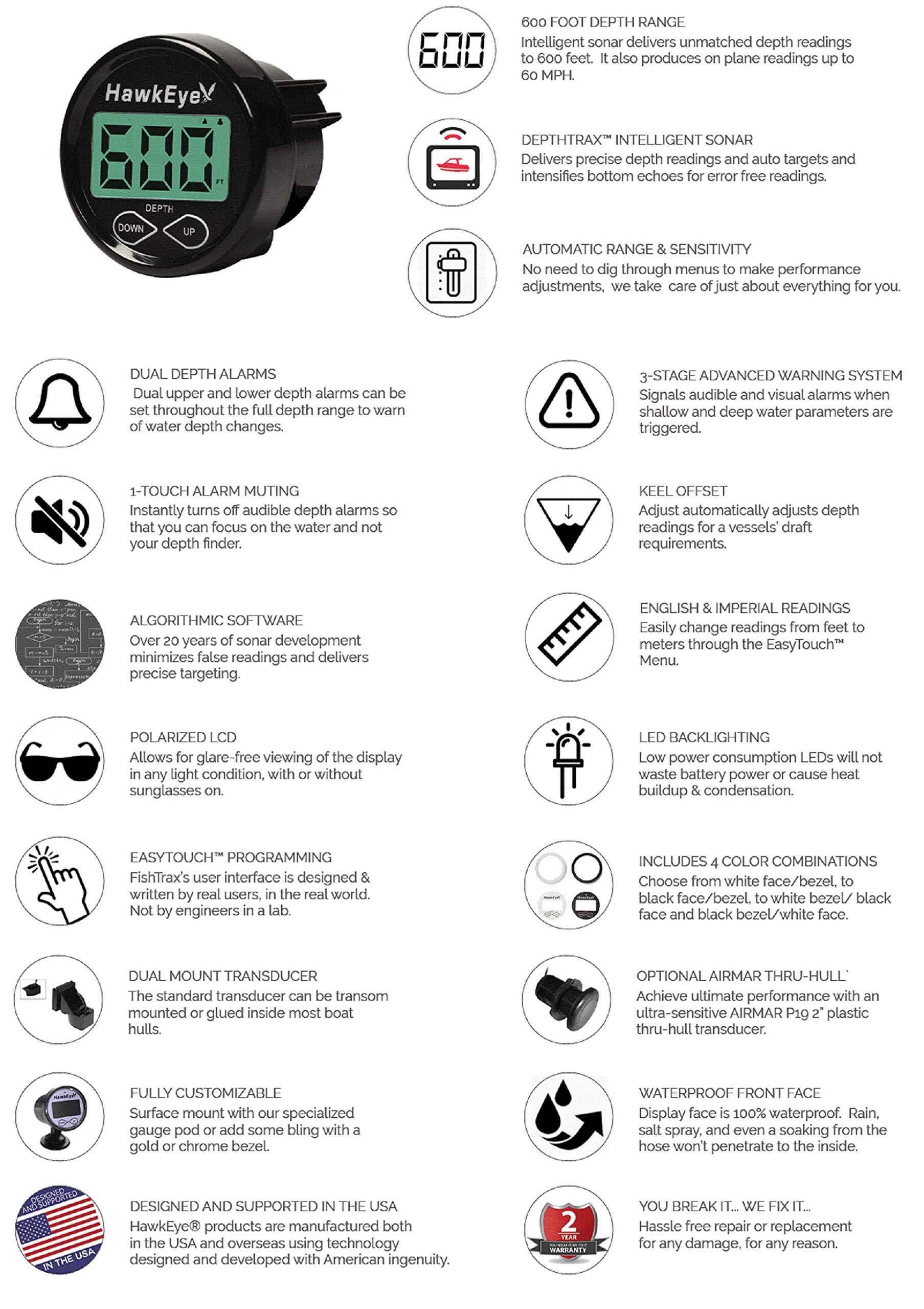 Hawkeye DepthTrax 2B Boat Mount In Dash Digital Depth Finder