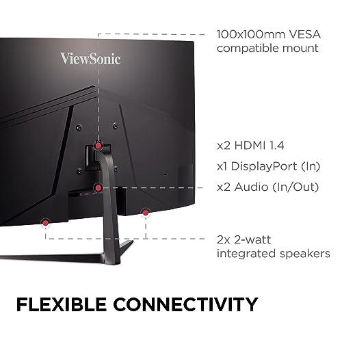 ViewSonic ViewSonic Omni VX3218C-2K 32 Inch Curved 1ms 1440p 165hz Gaming Monitor with FreeSync Premium, Eye Care, HDMI and Display Port, Black