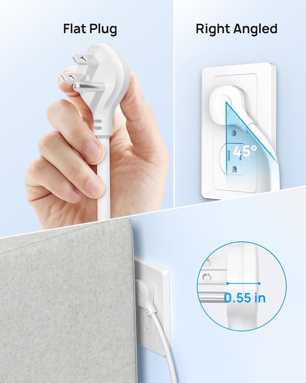 TROND TROND Power Strip with USB, Surge Protector Flat Plug with 5 Widely-Spaced Outlets and 3 USB Ports, ETL Listed, 1300J, Wall Mountable, 5ft Extension Cord, for Office Kitchen, White