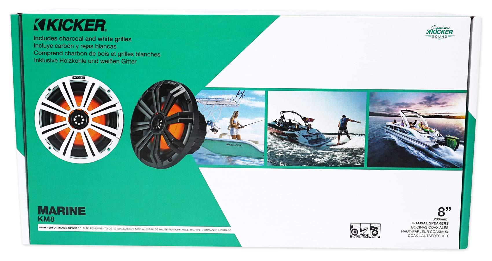 KICKER (1) Pair Kicker 45KM84L Boat Speakers w/LED's KM8 Bundle with (1) Pair Rockville MAC80W 7.7" Wakeboard Tower Speaker and (1) 1.75" Compatible with Polaris RZR Speakers Enclousres (3 Items)