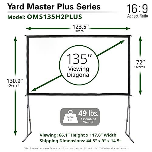 Elite Screens Elite Screens Yard Master Plus, 145-INCH 16:9 Height Setting Adjustable Portable Projector Screen, 4K HD Outdoor Indoor Movie Theater Front Projection, US Based Company 2-YEAR WARRANTY, OMS145H2PLUS