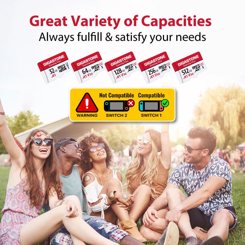 Gigastone GIGASTONE 256GB Micro SD Card, Gaming Plus, MicroSDXC Memory Card for Nintendo-Switch 1, Steam Deck, Dash Cam, Security Camera, 4K Video Recording, UHS-I A1 U3 V30 C10, up to 100MB/s, with Adapter