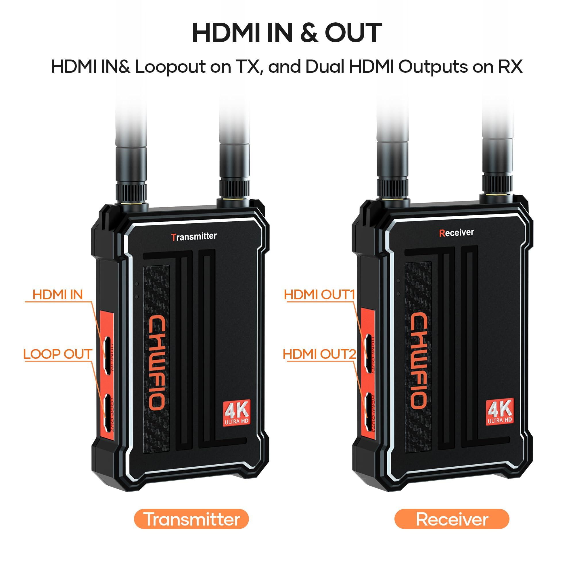 ChwFio Wireless HDMI Transmitter and Receiver 4K:,490FT Wireless HDMI Extender Plug&Play,2.4/5GHz Wireless Video Transmission System for Streaming Video/Audio/File from PC/Laptop/STB to Monitor/TV