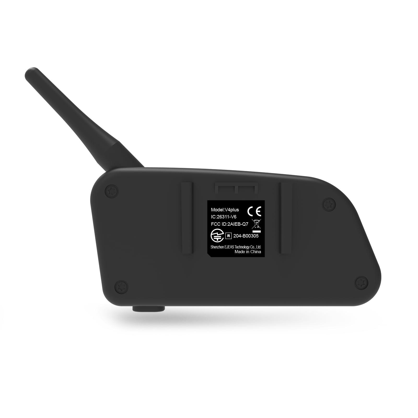 EJEAS EJEAS V4 Plus Helmet Communication System, Motorcycle Bluetooth V5.1 Headset 1500m Helmet Intercom with Noise Reduction/3D Sound/FM Radio/Hands-Free, Ideal for 2 to 4 Riders Group Talking (1PC)