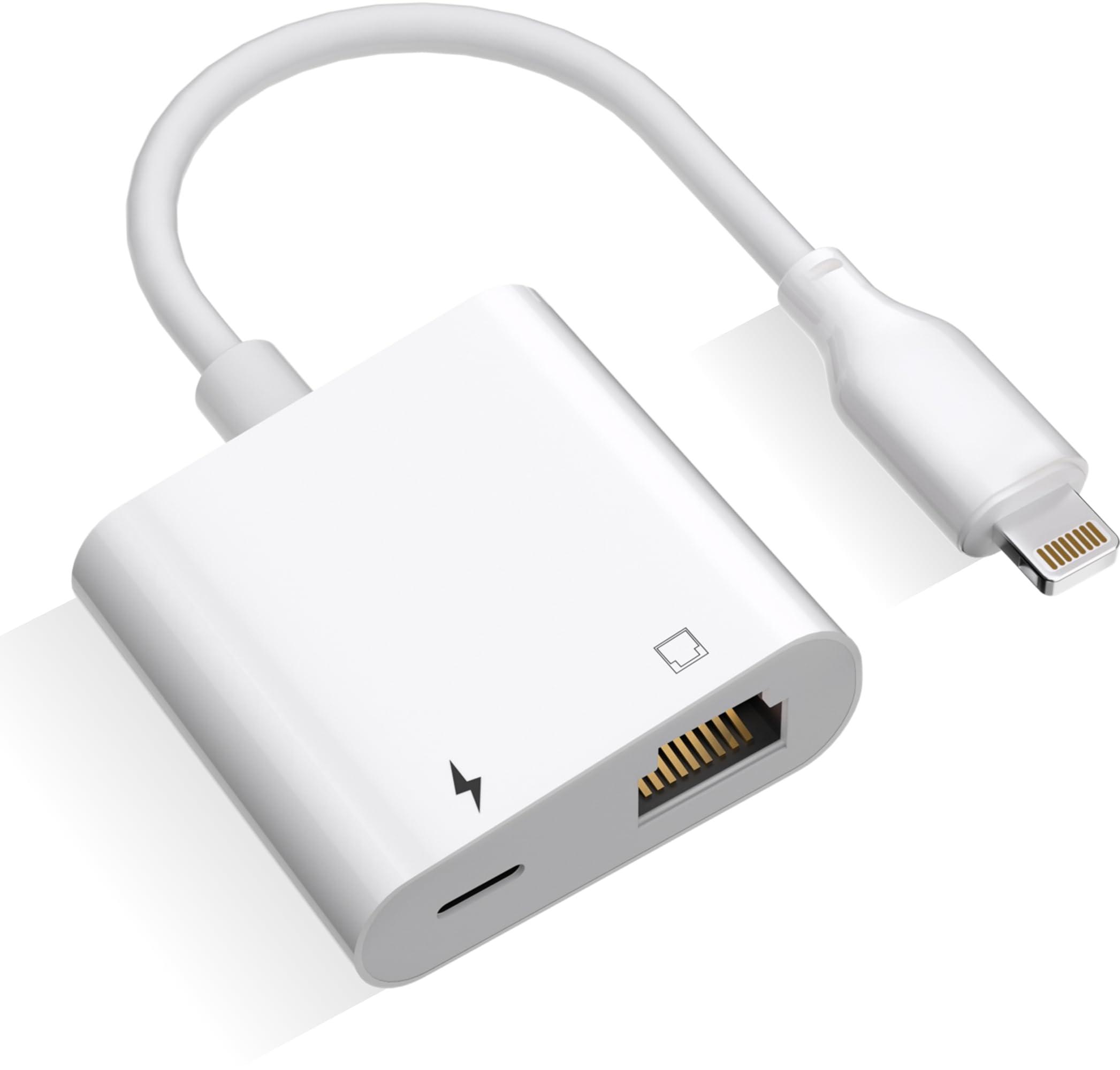 RICHUPON Lightning to Ethernet Adapter with Charging[Apple MFi Certified] RJ45 to Lightning Ethernet LAN Network Adapter, Compatible with iPhone 14 13 12 11/iPadSupports 100Mbps High Speed Ethernet Network