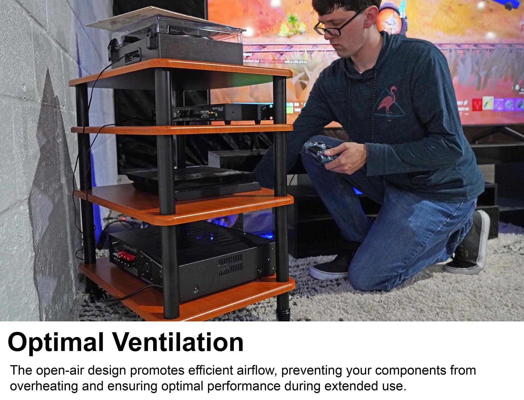 Rockville Rockville Bundle FLX Classic Wood Adjustable Height 4 Shelf Home Theater A/V Rack Stand Bundle Shelf for FLX Classic Wood Add-On Shelf + Tubes for FLX (2 Items)