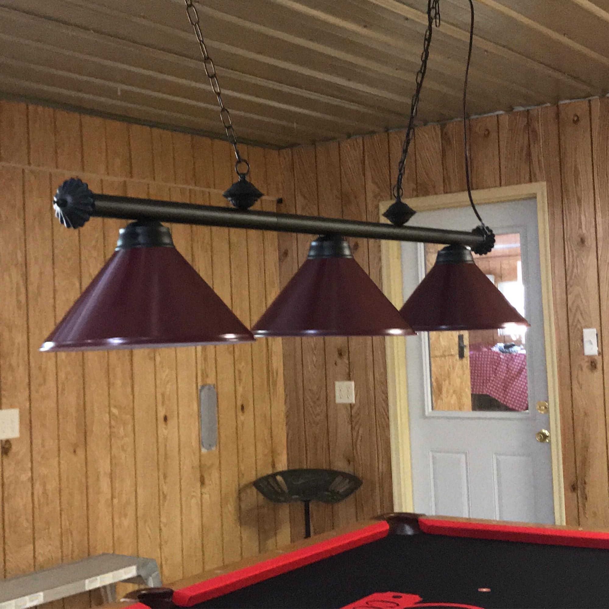 Wellmet Wellmet Pool Table Lights for 8'/9' Table with 3 Metal Shades, Billiard Lamp for Man Cave, Game Room, Kitchen Island Light for Restaurant Or Dining Room (Burgundy, 59 inch-3 Lights)