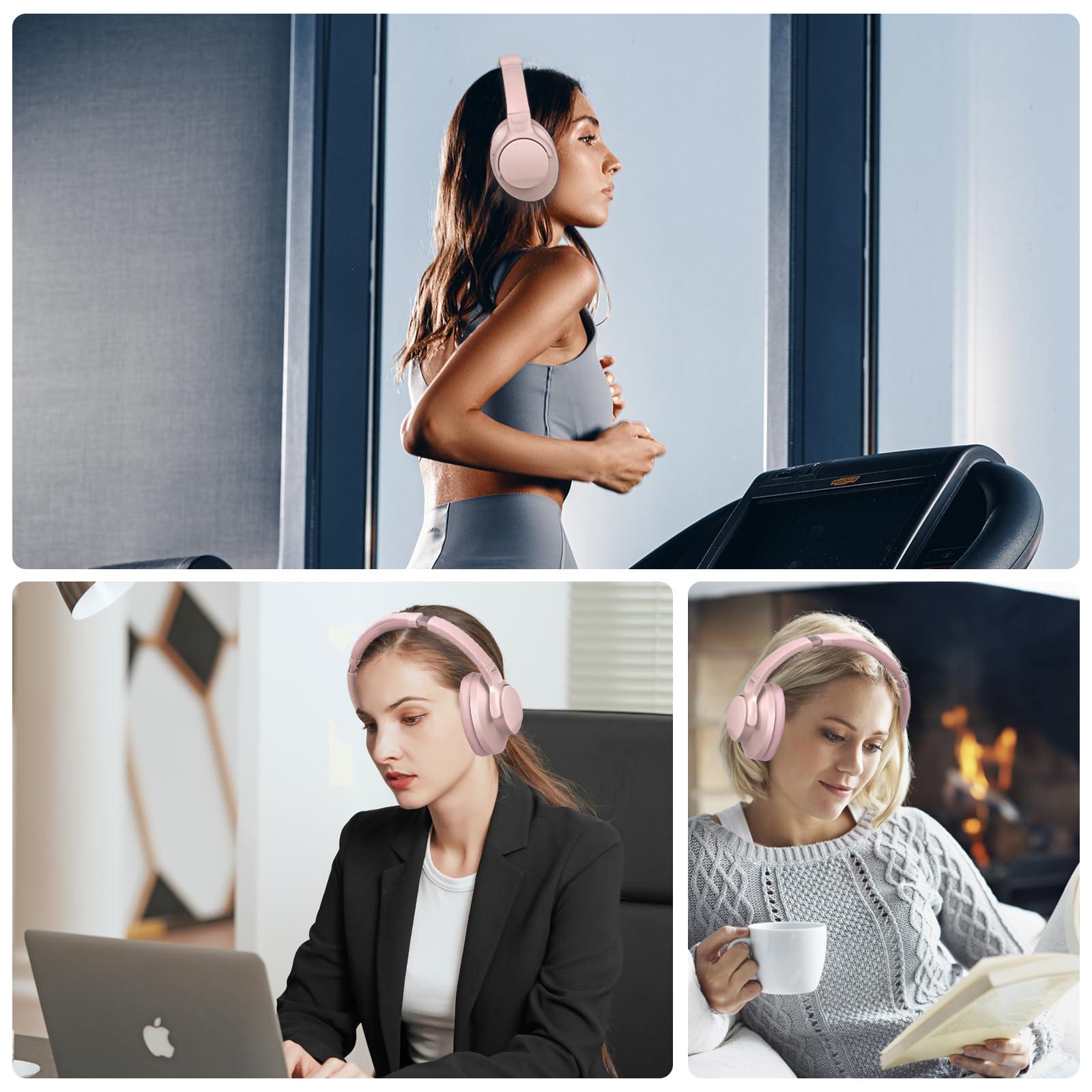 ZIHNIC ZIHNIC Active Noise Cancelling Headphones, 60H Playtime Wireless Bluetooth Headset Low Latency-Pink