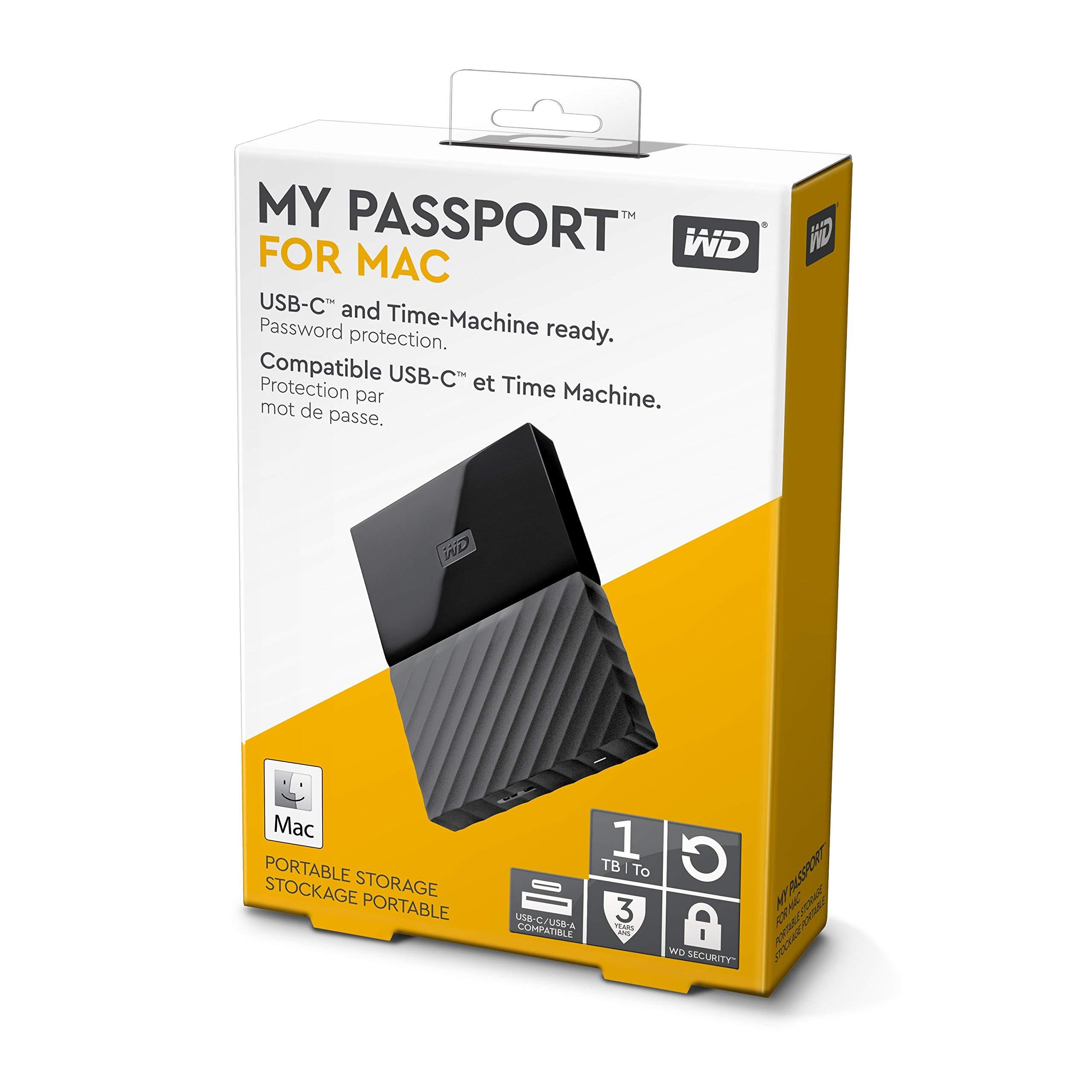 Western Digital WD 1TB My Passport for Mac Portable External Hard Drive, USB-C/USB-A - WDBFKF0010BBK-WESE,Black