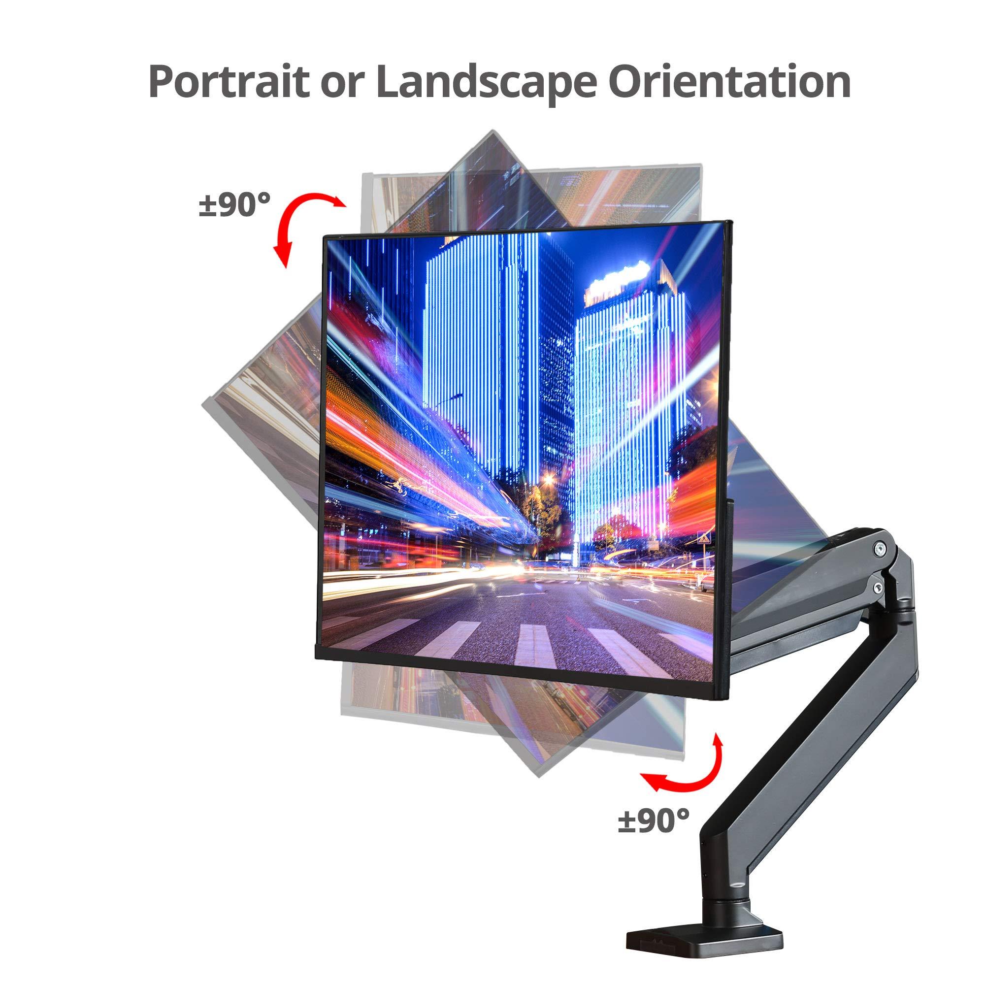 SIIG SIIG Single Monitor Desk Mount, 17\" to 43\", Heavy-Duty Premium Gas Spring, Fits Flat/Curved/Ultrawide Monitor, Load 33 lbs Max, VESA 75x75 100x100, 200x200, C-Clamp and Grommet Base (CE-MT2Z11-S1)