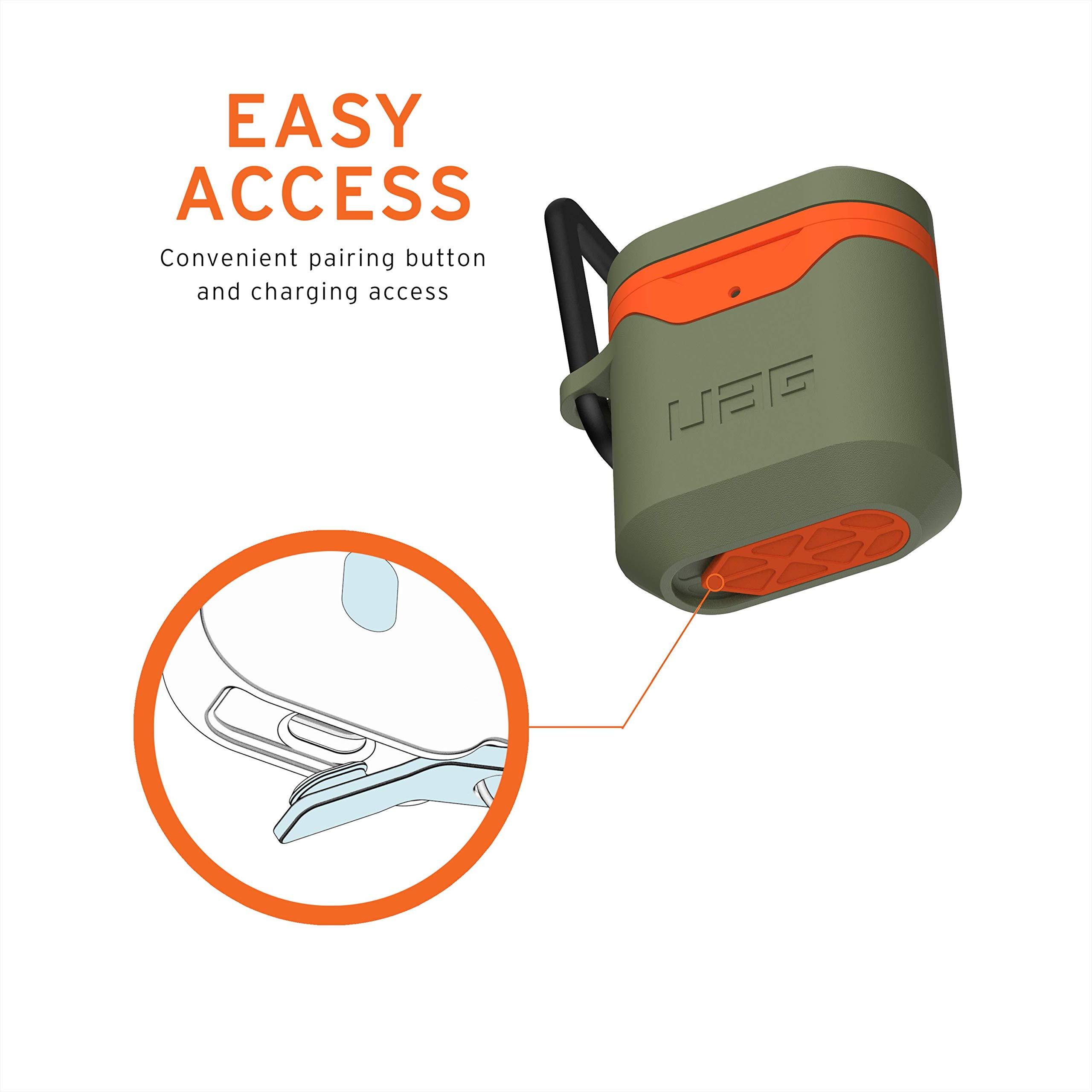 URBAN ARMOR GEAR URBAN ARMOR GEAR UAG Compatible with AirPods (1st & 2nd Gen) Case Full-Body Protective Soft-Touch Silicone Case with Detachable Carabiner, Standard Issue Hard Case_001, Olive/Orange
