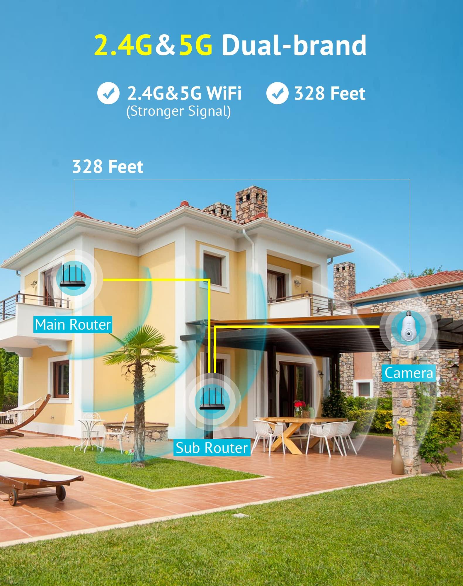 LaView LaView 4MP Bulb Security Camera 5G& 2.4GHz, 3602K Security Cameras Wireless Outdoor Indoor Full Color Day and Night, Motion Detection, Audible Alarm, Easy Installation, Compatible with Alexa (2 Pack)