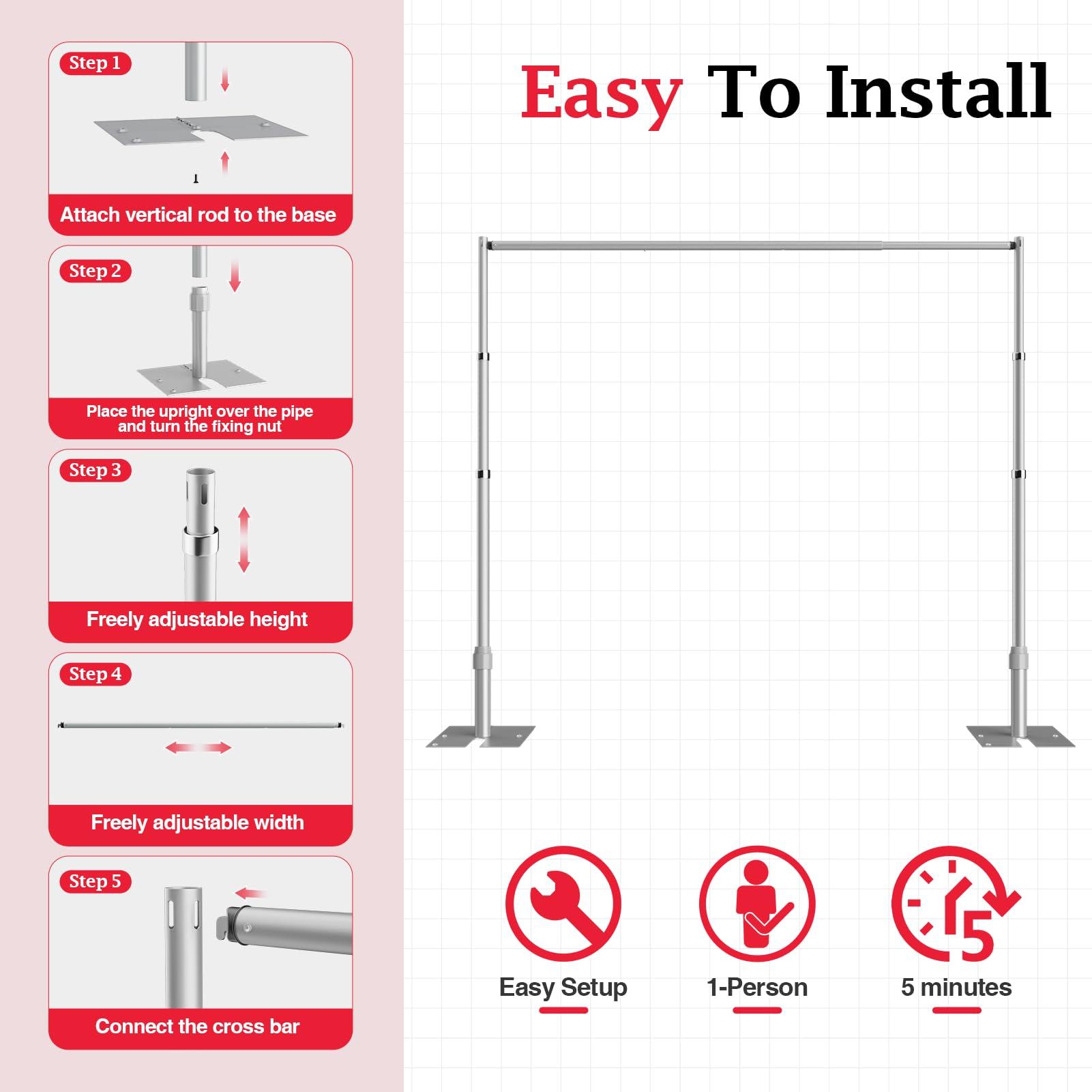 EMART EMART Pipe and Drape Backdrop Stand Kit, 12ftx10ft Heavy Duty Adjustable Photo Background, Metal Frame with Flat Base for Wedding, Birthday Party, Banquet Decorations