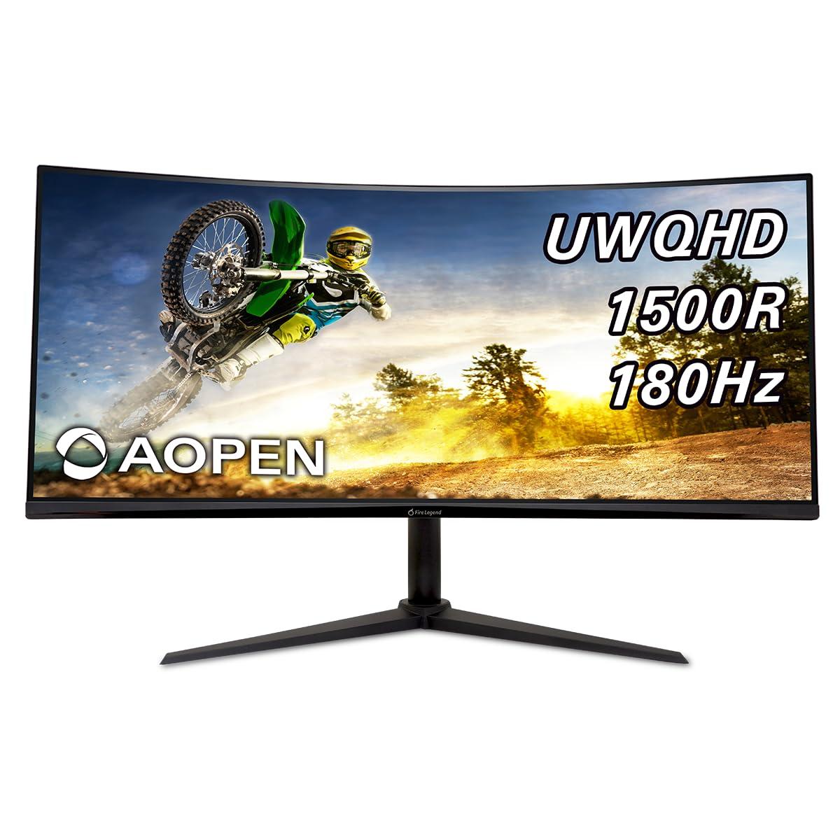 AOPEN AOPEN by Acer 34HC5CU S3bmiiphx 34" QHD 3440 x 1440 21:9 Curved Gaming Monitor | AMD FreeSync Premium | Up to 180Hz | 1ms TVR | Tilt & Height Adjustable | VESA Mountable | 1 x DP 1.4 & 2 x HDMI 2.0