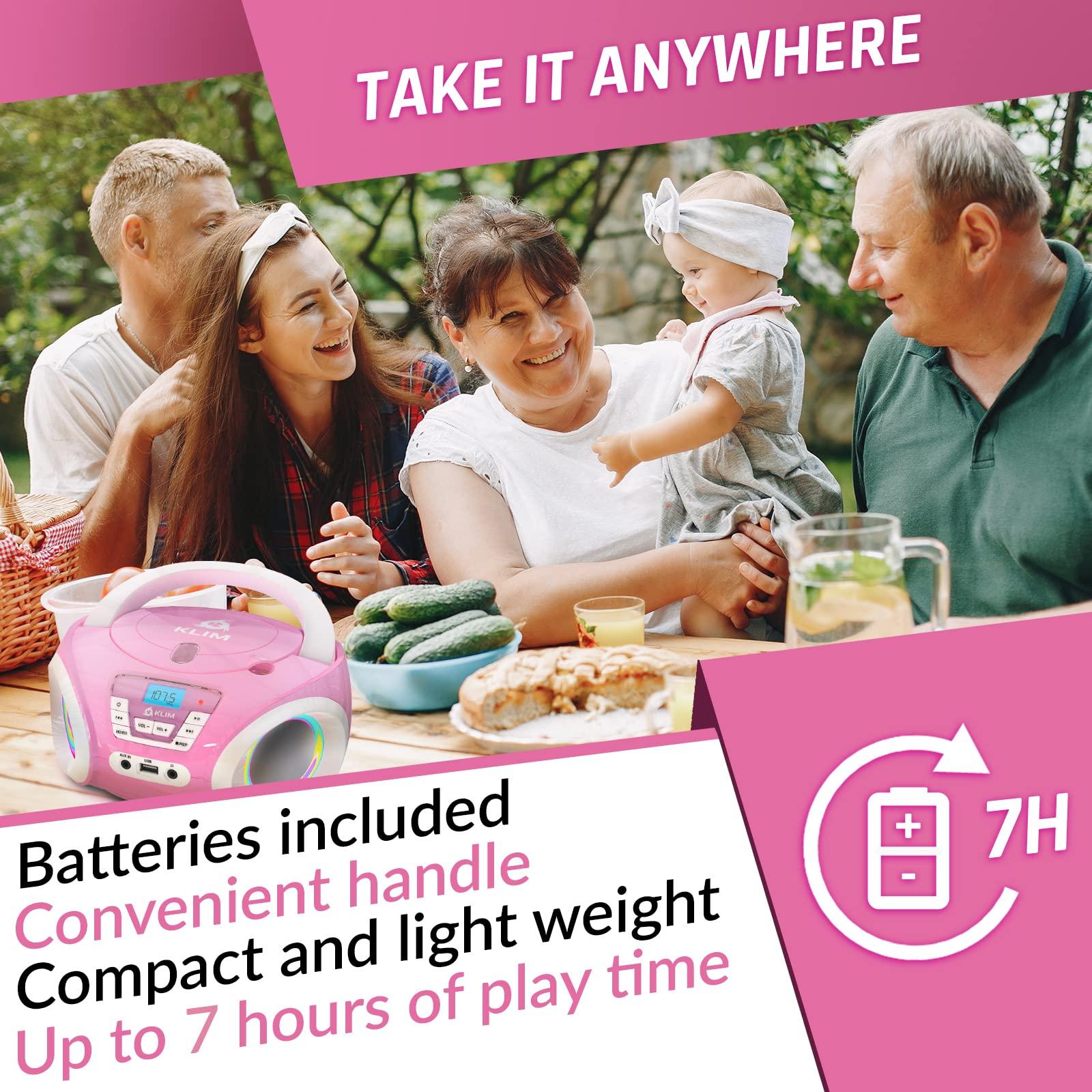 KLIM KLIM Candy Kids CD Player for Children - FM Radio - Includes Batteries - Pink - Boombox Portable - CD Player Children - with Speakers, Toddlers (Pink)