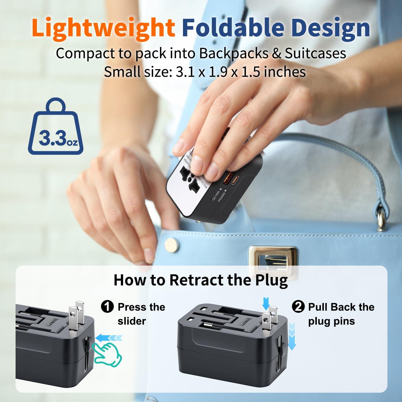 NEWVANGA International Universal All in One Worldwide Travel Adapter Wall Charger AC Power Plug Adapter with Dual USB Charging Ports for USA EU UK AUS European Cell Phone Laptop