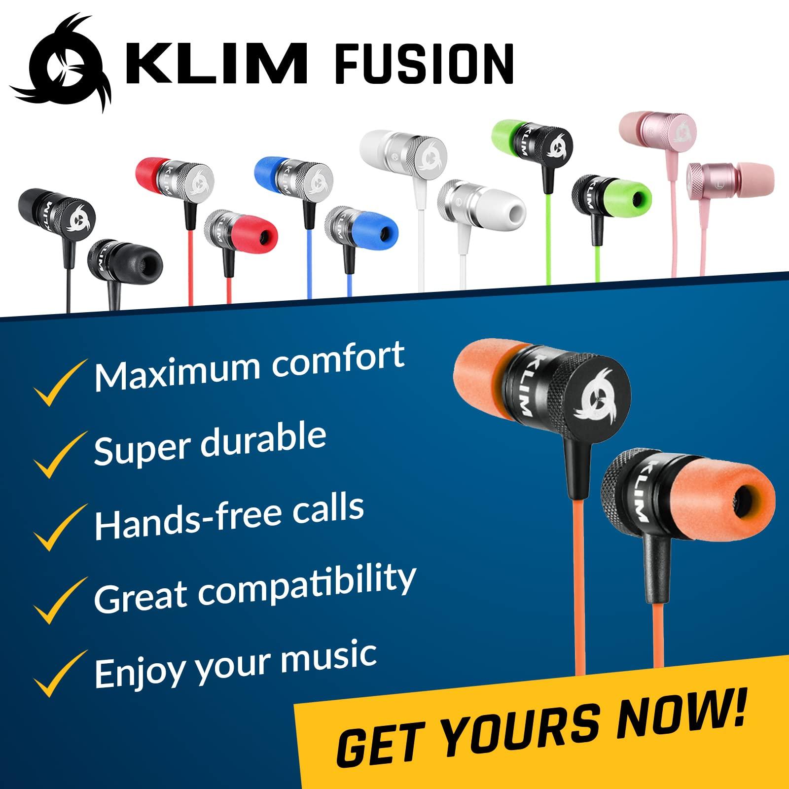 KLIM KLIM Fusion Earbuds Wired with Microphone + Long-Lasting with 5 Years Assurance - New - Innovative Memory Foam Earbuds + Gaming Earbuds with Mic and 3.5 mm Jack - Orange Earphones