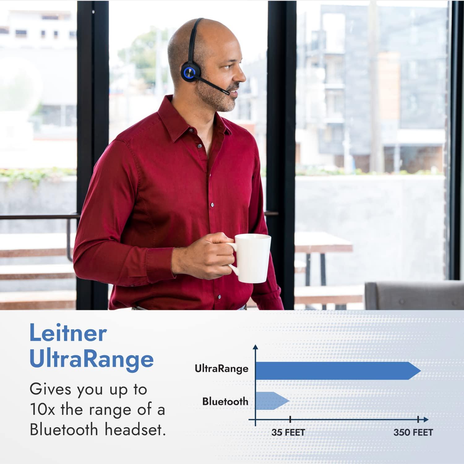 Leitner Leitner LH475 Wireless Computer Headset with Microphone Zoom and Teams Headset DECT USB Dongle Headset for Softphone, Computer, Laptop, and Tablet Single or Dual-Ear Wearing Style