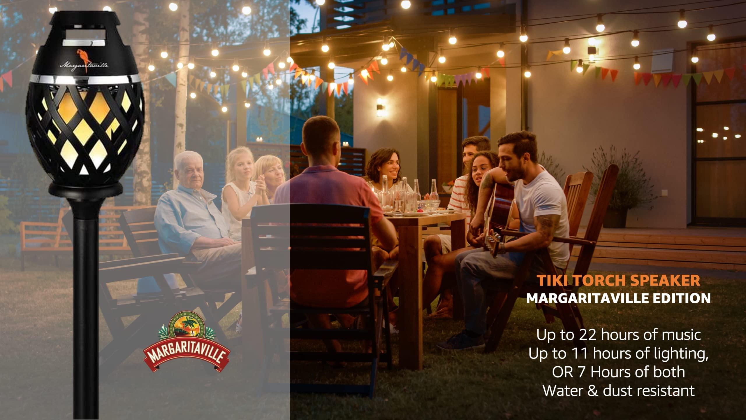 Sakar Margaritaville Tiki Torch - Waterproof Bluetooth Speaker, Portable Party Speaker with Flickering LED Lights, Perfect for Travel, Parties, Yards, and Pools