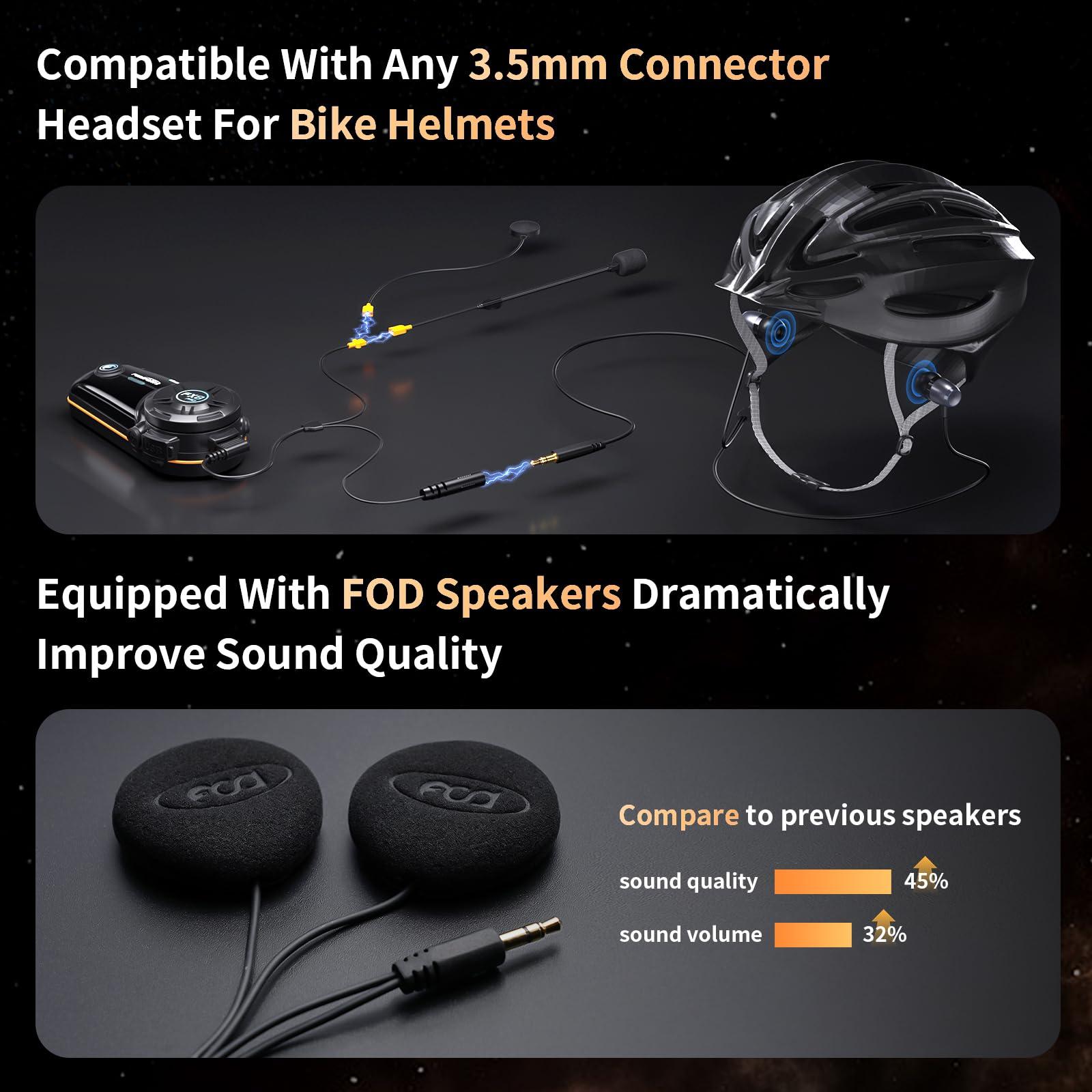 Fodsports Fodsports FX8 Pro Motorcycle Communication Systems with Customized HRSQS Speakers, Dual-Chip Audio Multitasking, One-Click Fast Pairing, Music Sharing, FM 10 Riders Group Intercom, 2 Pack