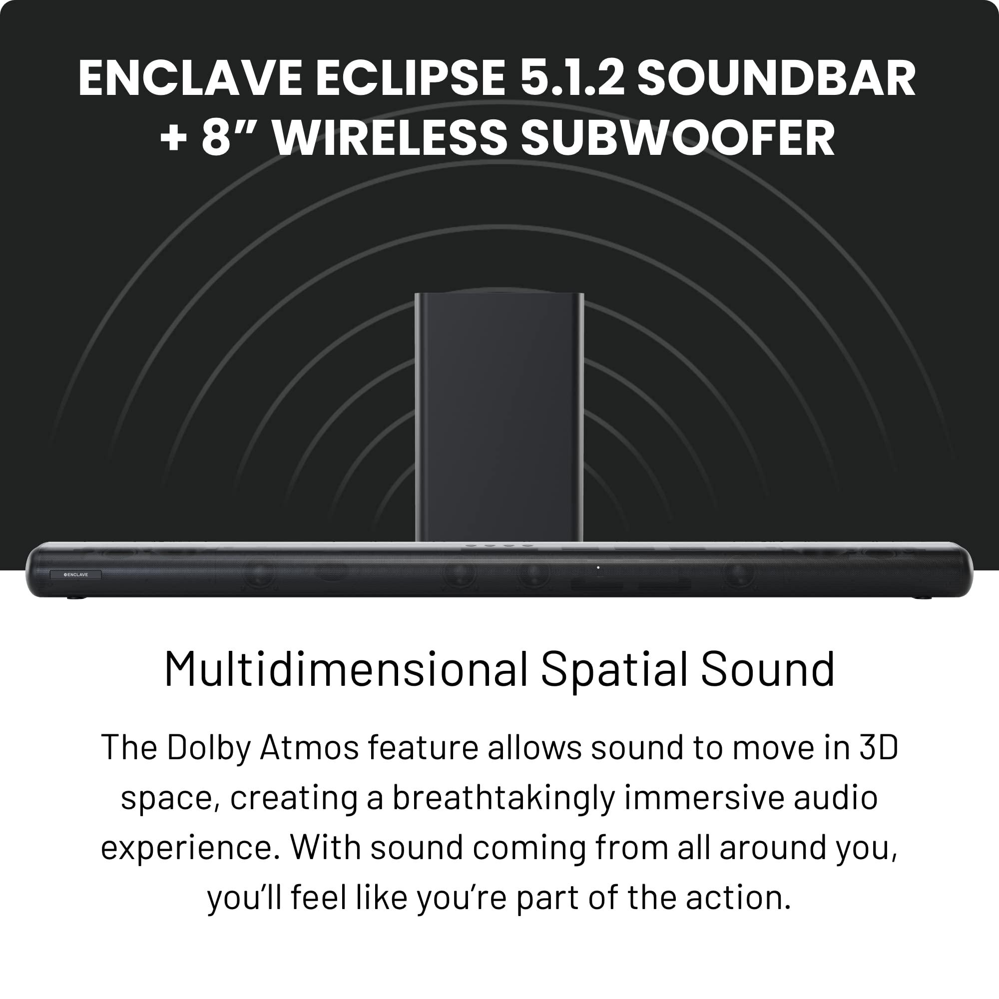 Enclave Audio Enclave Eclipse 5.1.2 Dolby Atmos Soundbar with 8 Wireless Subwoofer - Includes 11 Custom Drivers & 8-Inch Subwoofer for Multidimensional Spatial Sound