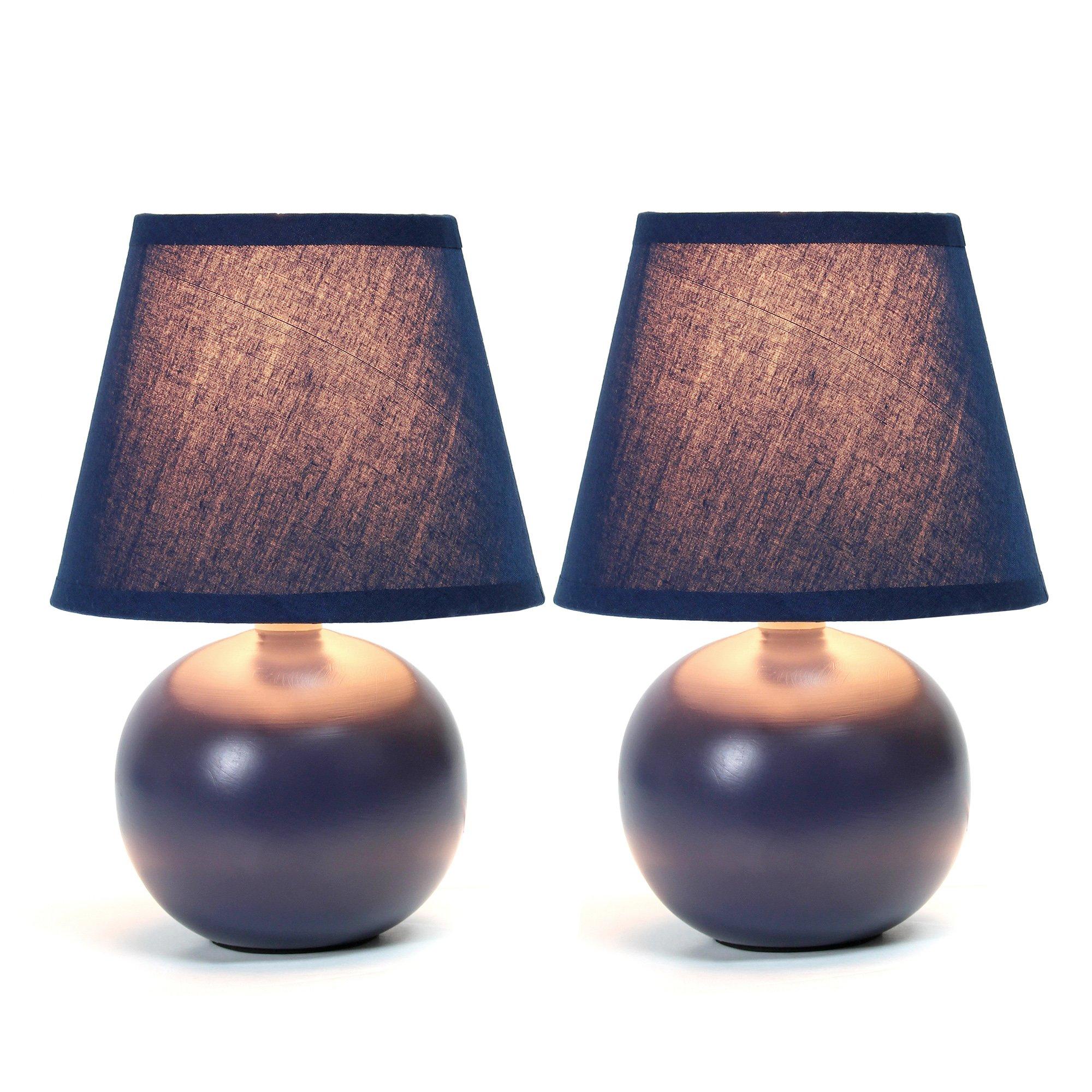 Simple Designs Simple Designs LT2008-BLU-2PK Mini Ceramic Globe Table Lamp 2 Pack Set with Matching Fabric Shade, Blue