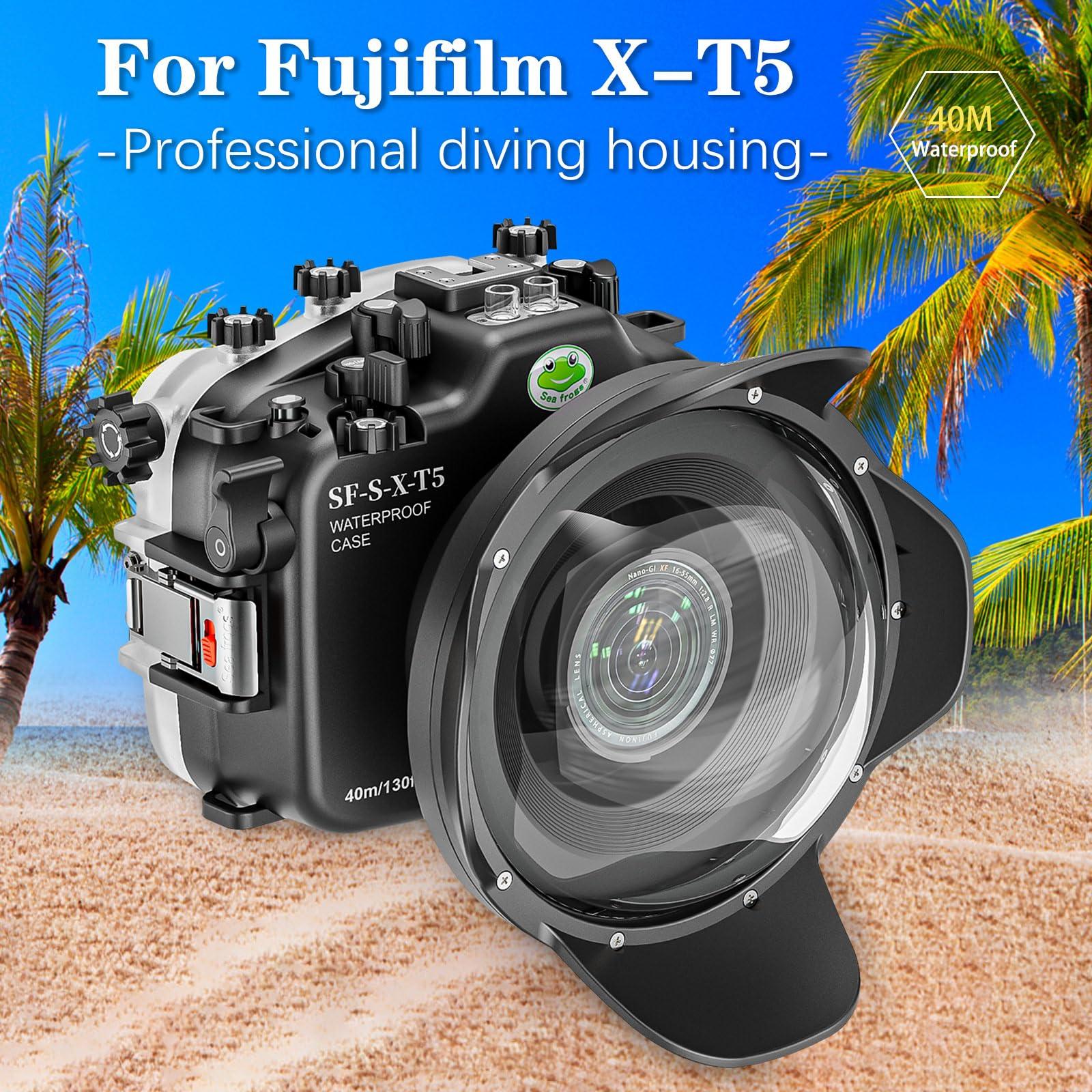 Sea frogs Sea frogs Underwater Camera Housing Compatible with Fujifilm X-T5 for XC 16-50MM 1:3.5-5.6 with Wide Angle Lens IPX8 40m/130ft Maximum Diving Depth Waterproof Camera Case for Diving, Surfing, Rowing