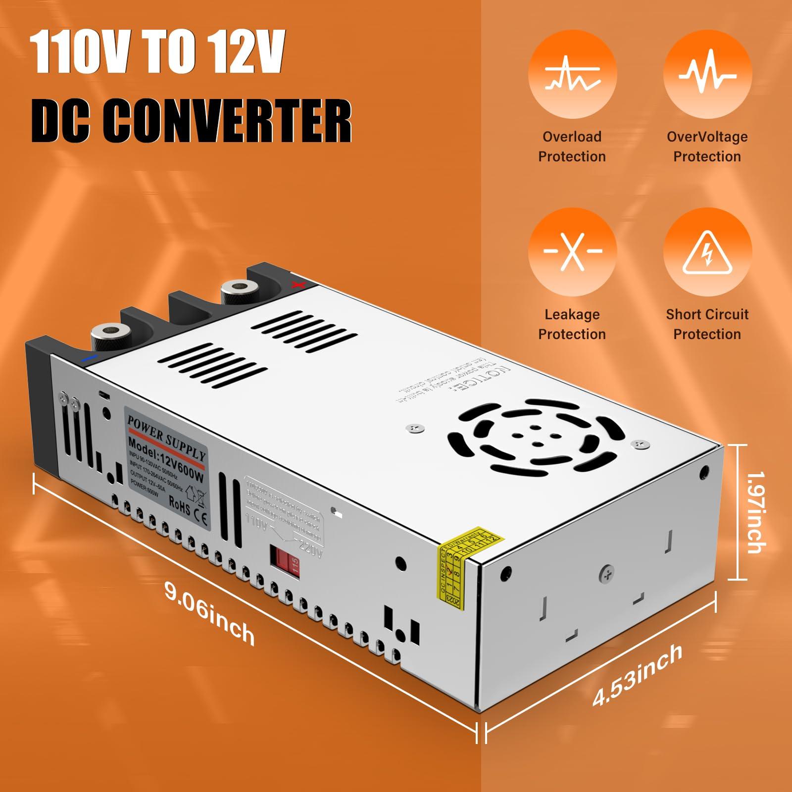 IMAYCC New Version 110V to 12V DC Converter, IMAYCC AC to DC Converter 600W 50A,120V to 12V Power Supply, Adjustable Power Supply