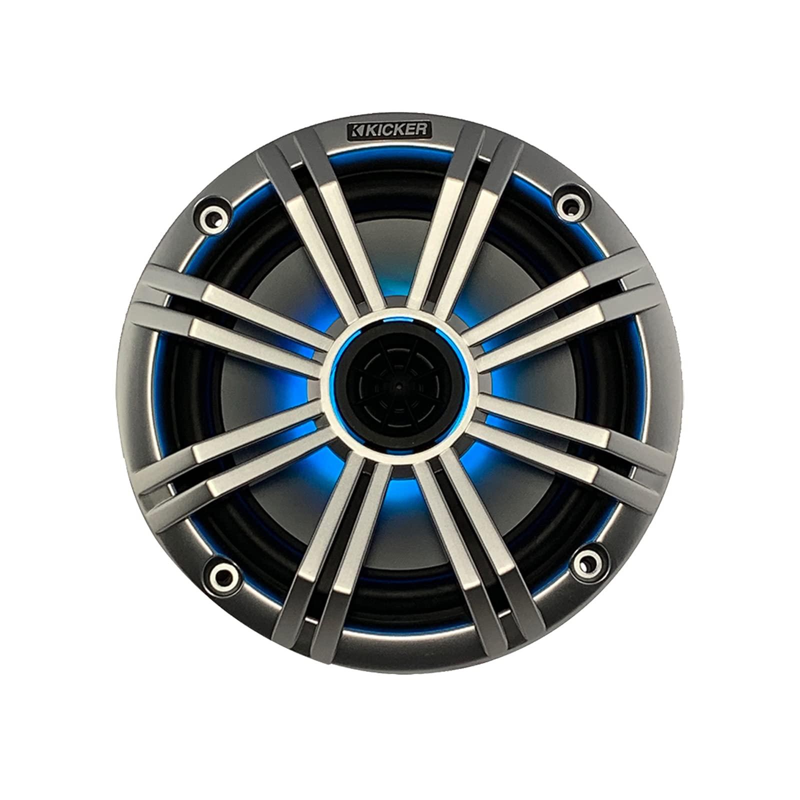KICKER 2 Pair (QTY 4) of Kicker 6.5" 2-Way 195 Watts Max Power Coaxial Marine Audio MultiColor LED Speakers with Silver Grilles, 50-Feet 16-Gauge Speaker Wire