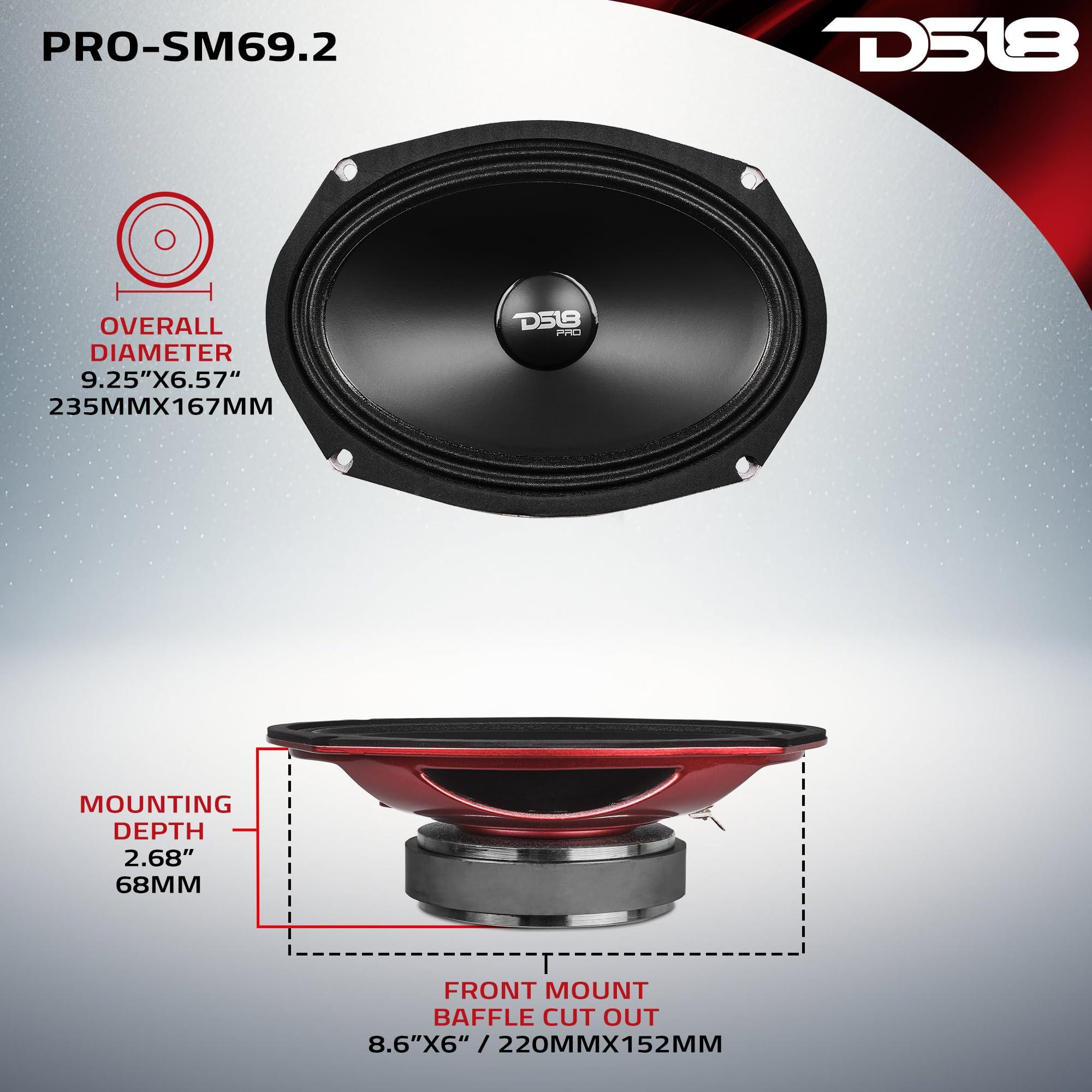 DS18 DS18 PRO-SM69.2 6x9 Shallow Water Resistant Cone Mid-Range Loudspeaker 500W Max Power, 250W RMS, 2 Ohms - Perfect for Motorcycle Applications (1 Speaker)