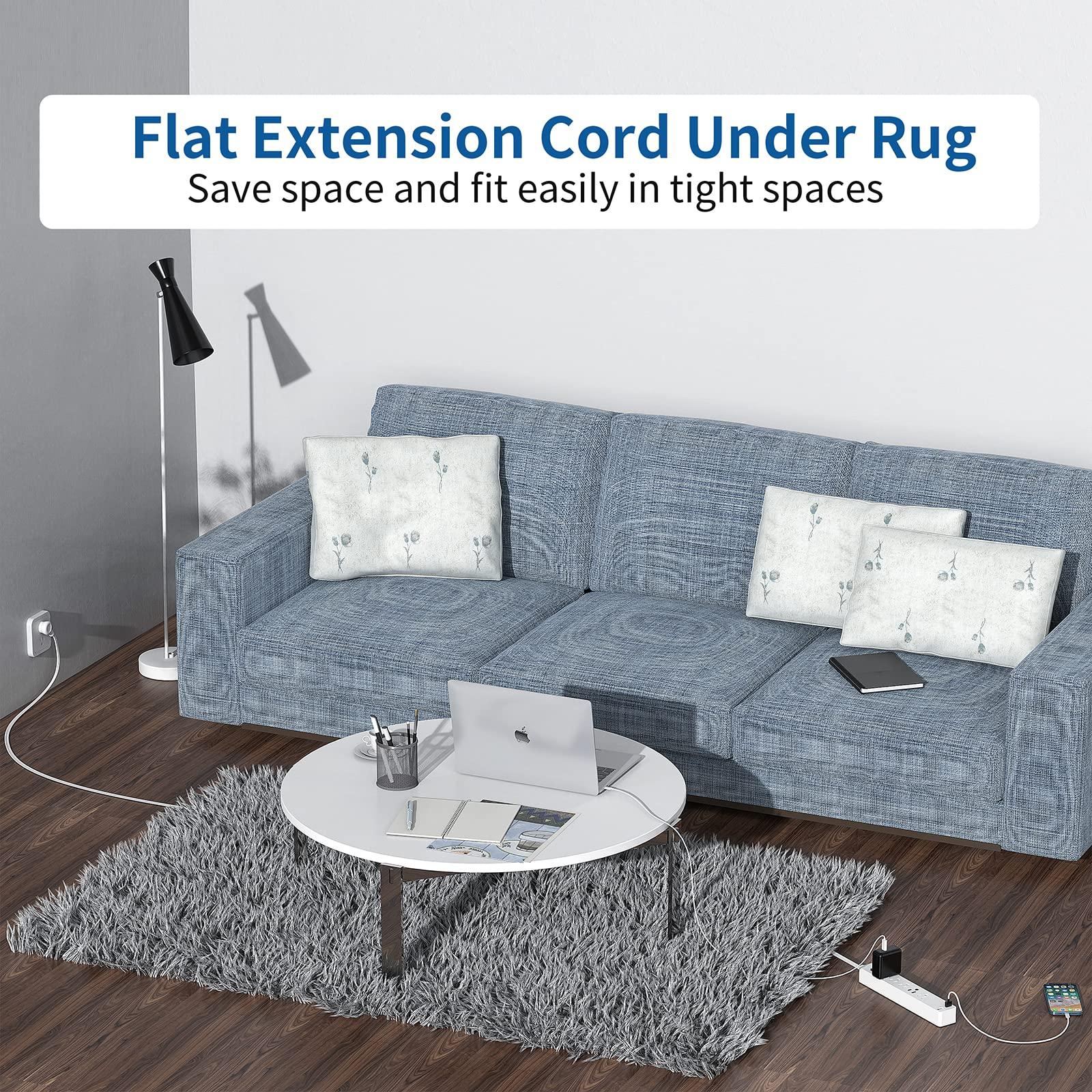 NTONPOWER NTONPOWER Long Extension Cord 25 Ft, Flat Extension Cord Under Carpet + NTONPOWER Flat Extension Cord 10 ft, 1080J Surge Protector with Long Cord
