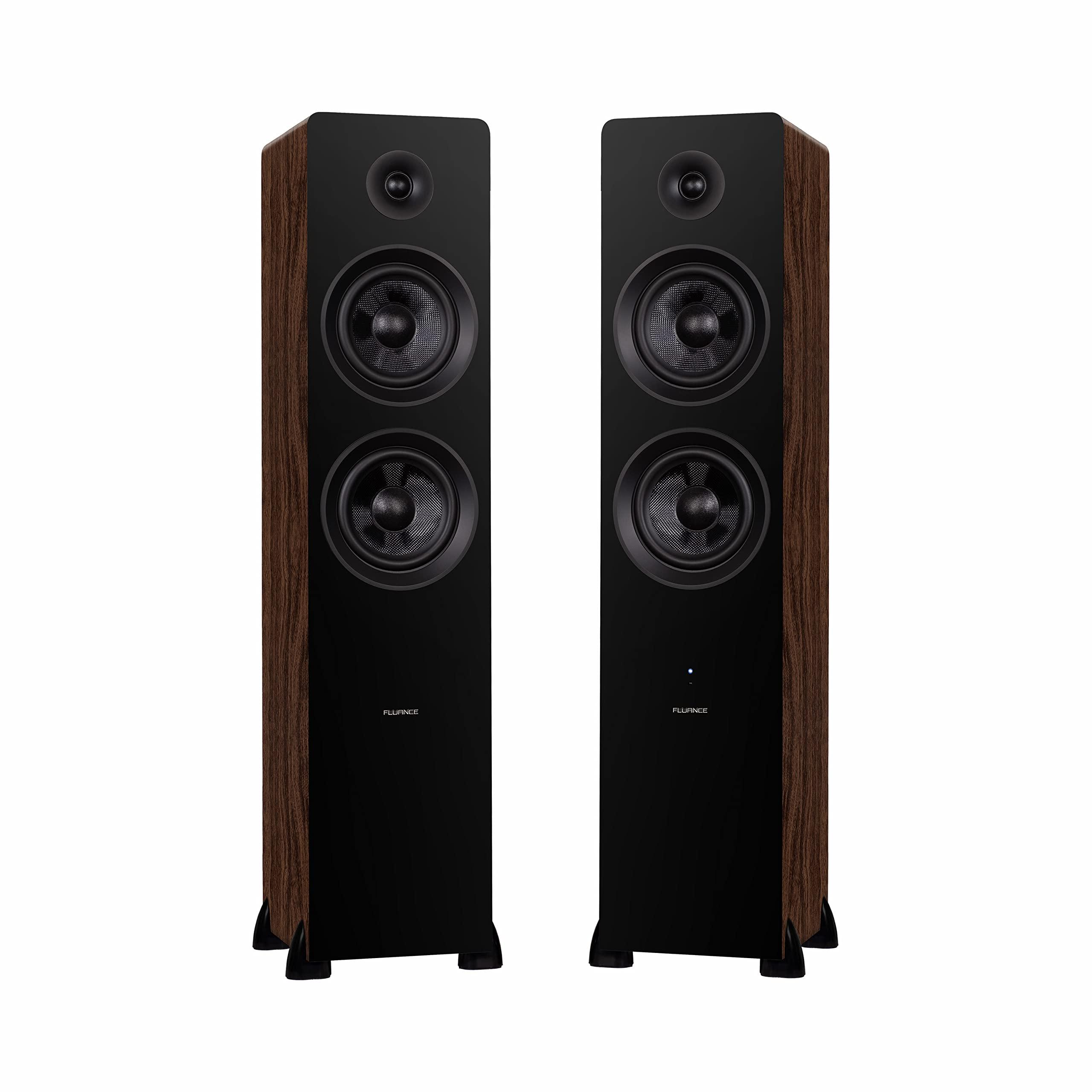 Fluance Fluance Ai81 Powered Floorstanding Tower Speakers and DB10 10" Low Frequency Ported Front Firing Powered Subwoofer with 15 Feet RCA Ultimate Performance Collection Subwoofer Cable (Natural Walnut)
